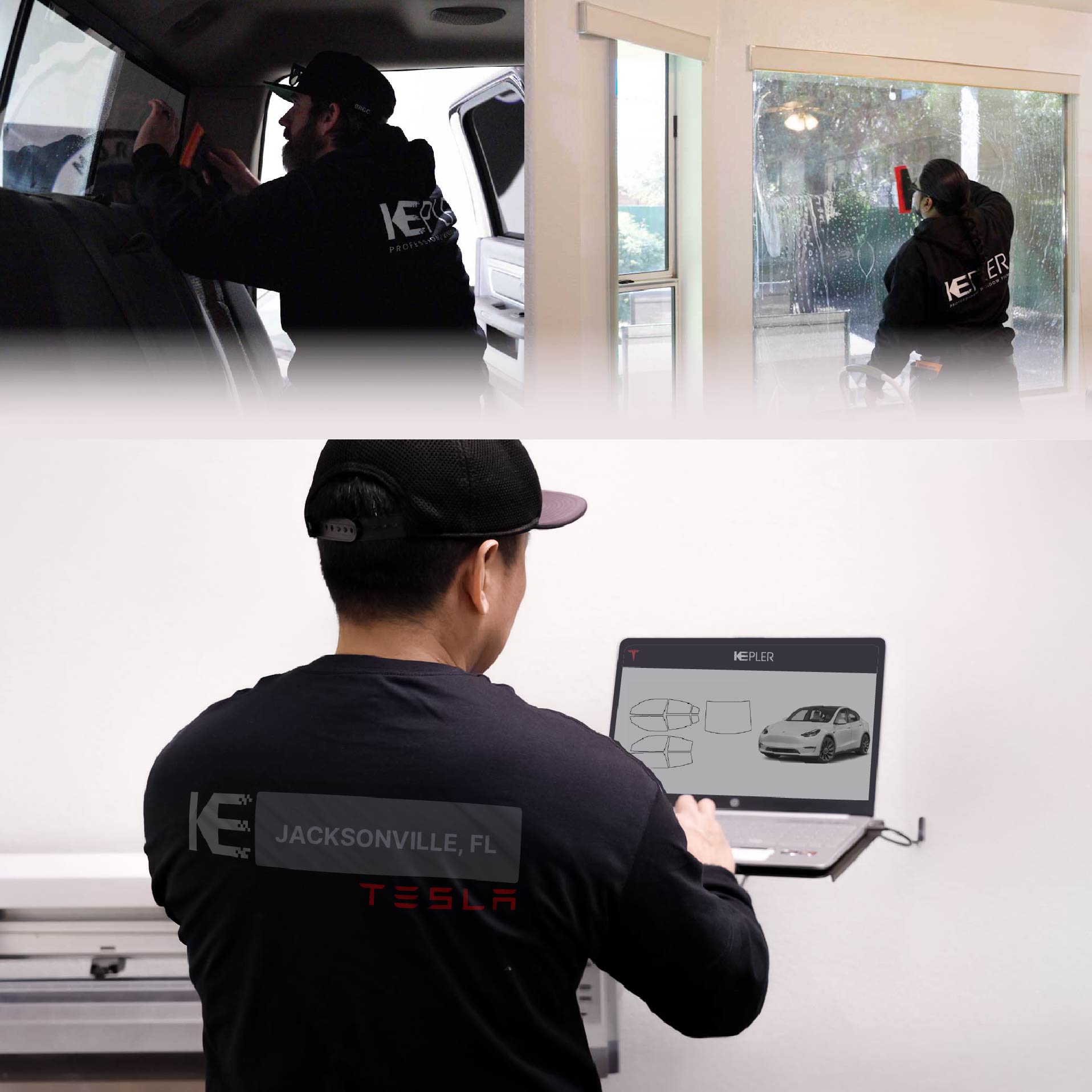 Kepler Technician Applying High-tech Window Tint to Tesla in Jacksonville