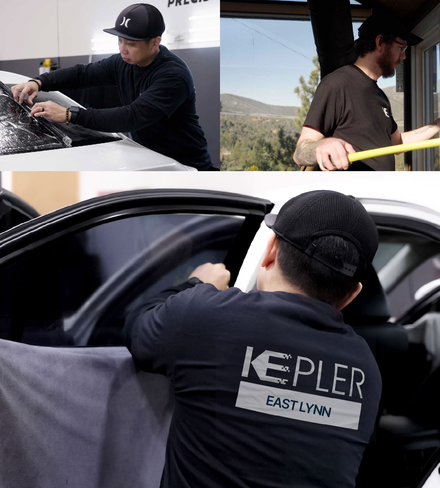 Automotive Window Tinting Expert Applying Film in East Lynn, West Virginia