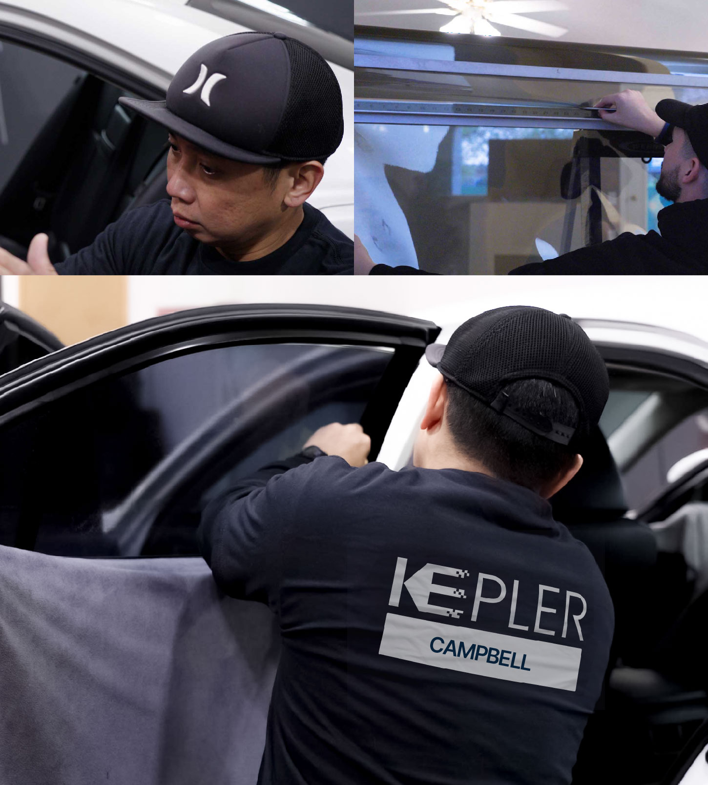 Automotive Window Tinting Expert Applying Film in Campbell, California