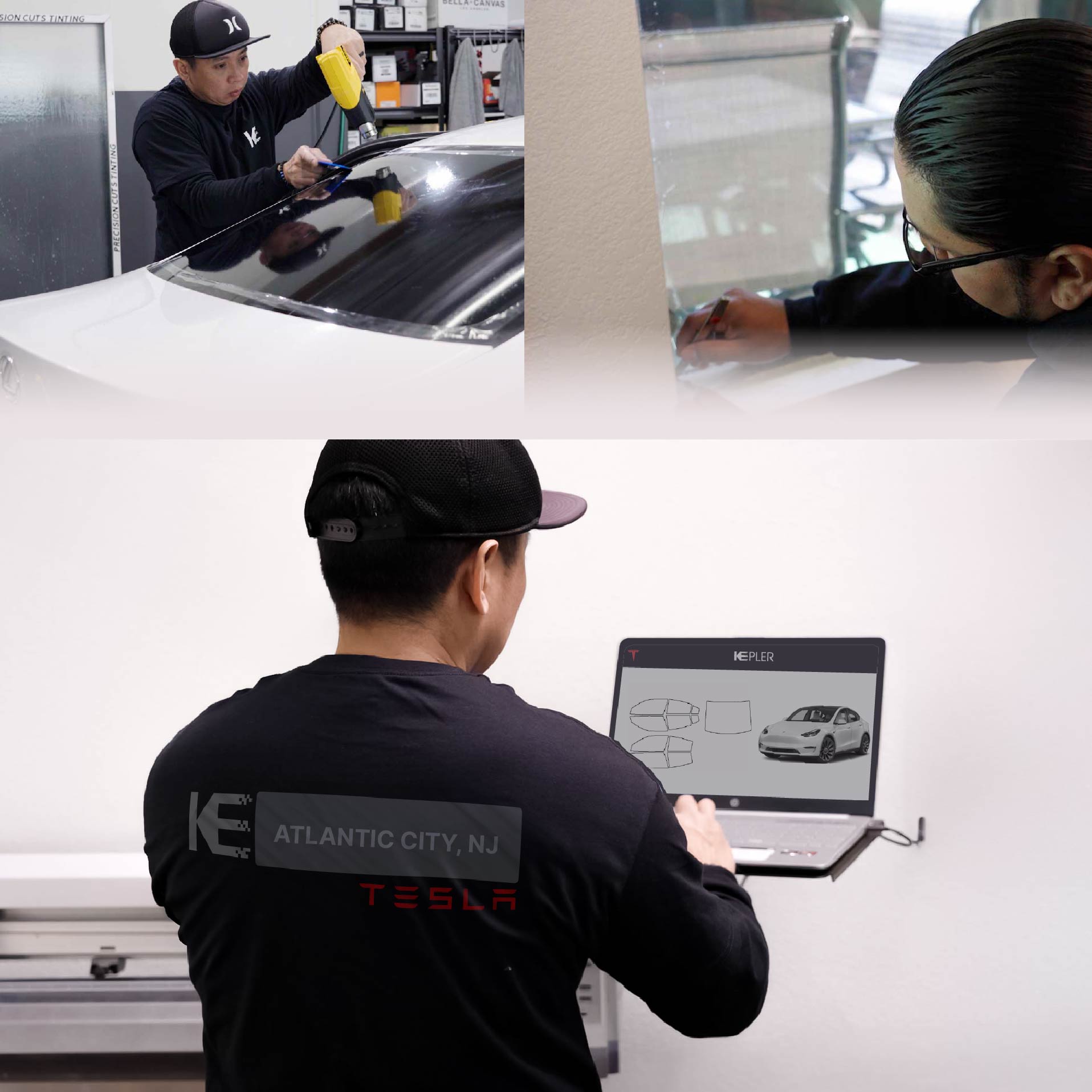 Kepler Technician Installing Advanced Window Tint to Tesla in Atlantic City