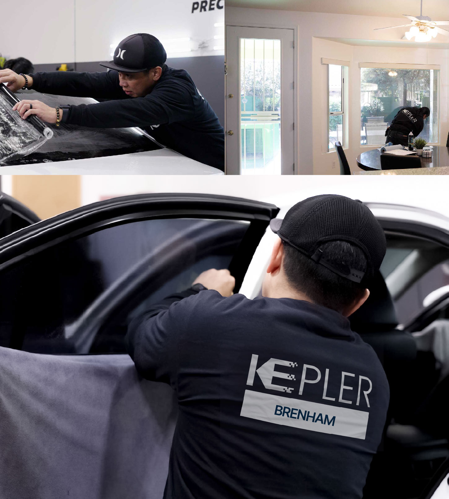 Automotive Window Tinting Expert Applying Film in Brenham, Texas