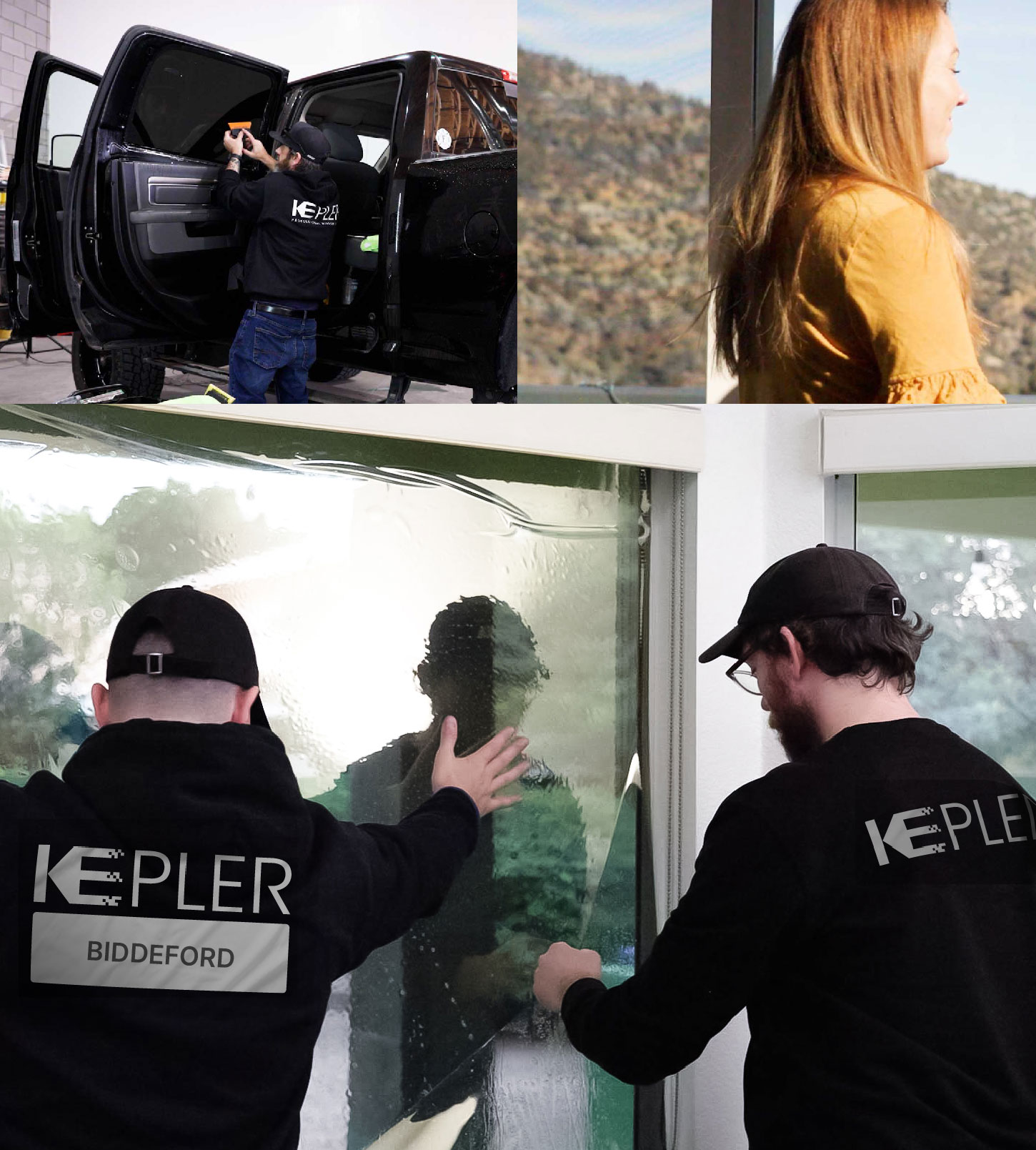 Expert Technician Installing Ceramic Window Tint to Home in Biddeford