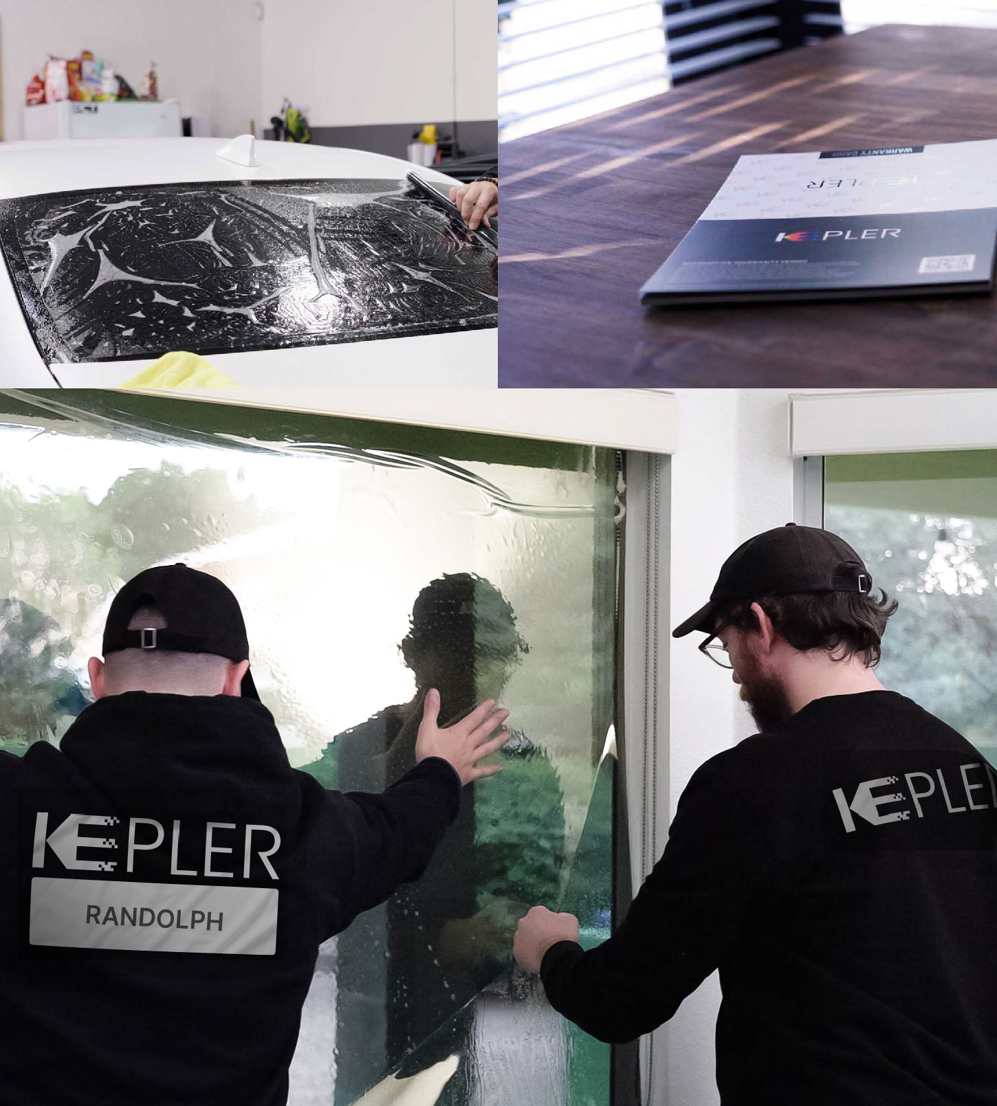 Expert Technician Fitting High-tech Window Tint to Home in Randolph