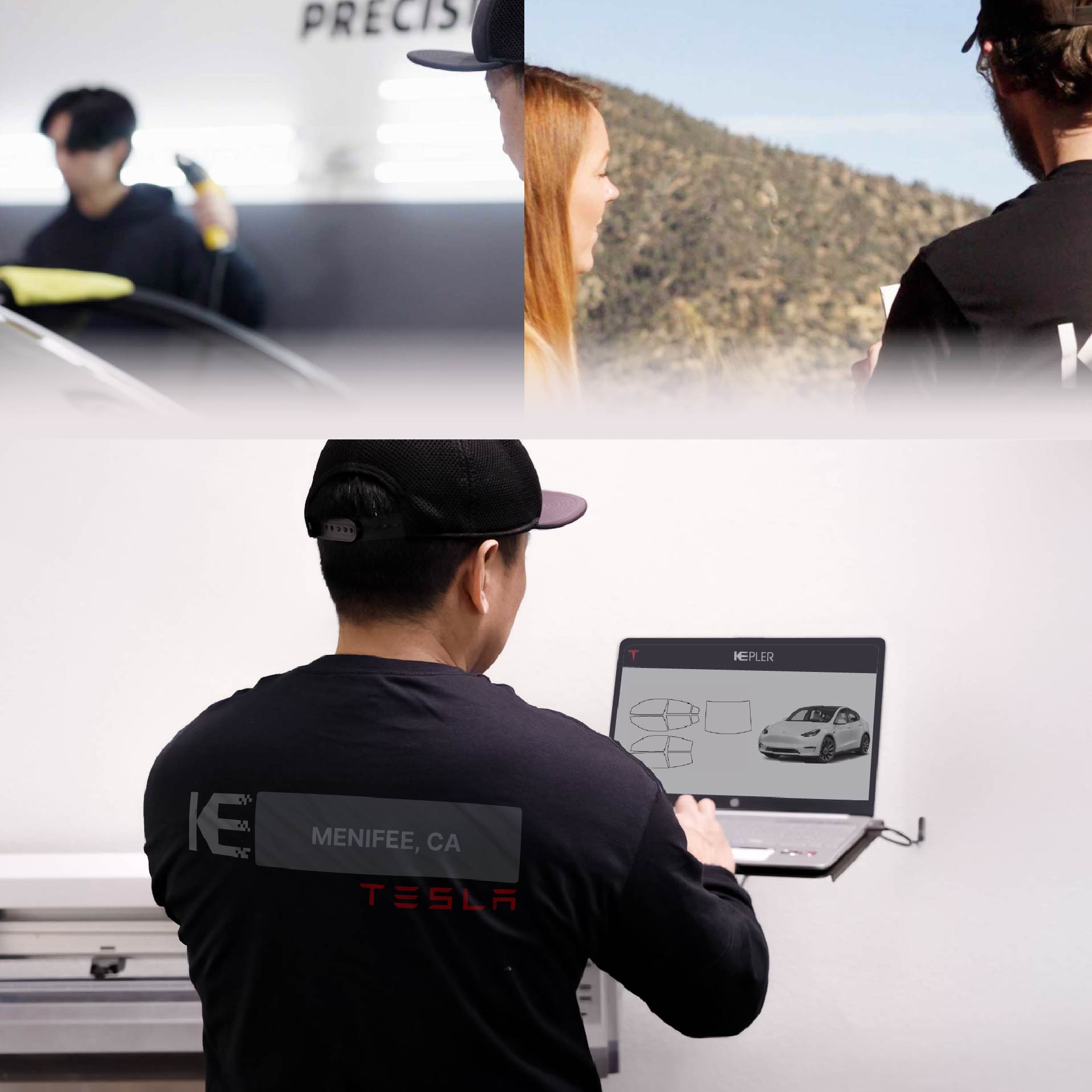 Expert Technician Installing Ceramic Window Tint to Tesla in Menifee