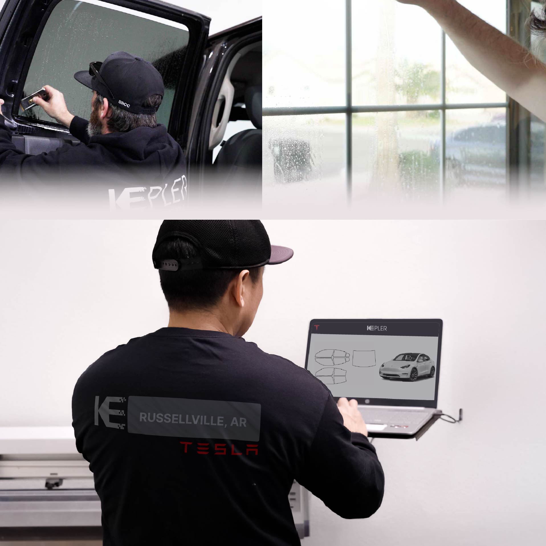 Kepler Technician Fitting High-tech Window Tint to Tesla in Russellville