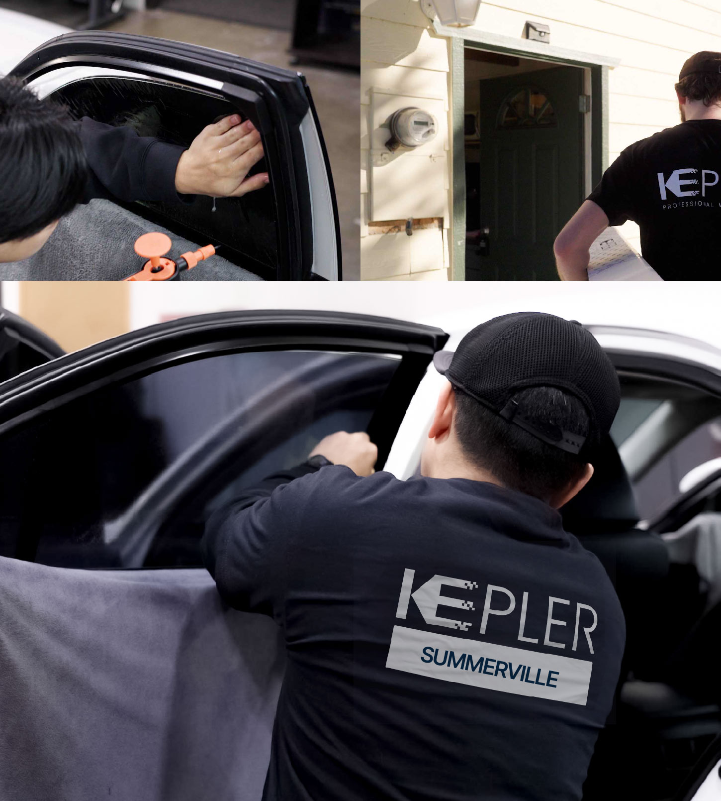 Automotive Window Tinting Expert Applying Film in Summerville, South Carolina