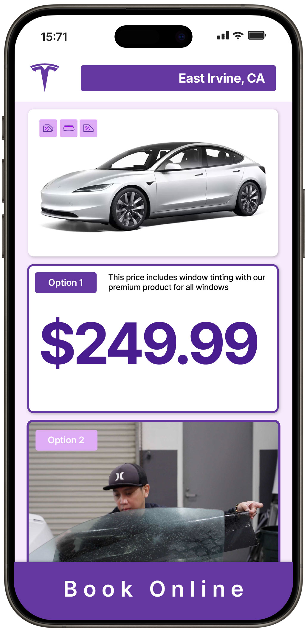 View Competitive Tesla Window Tinting Prices in East Irvine, California