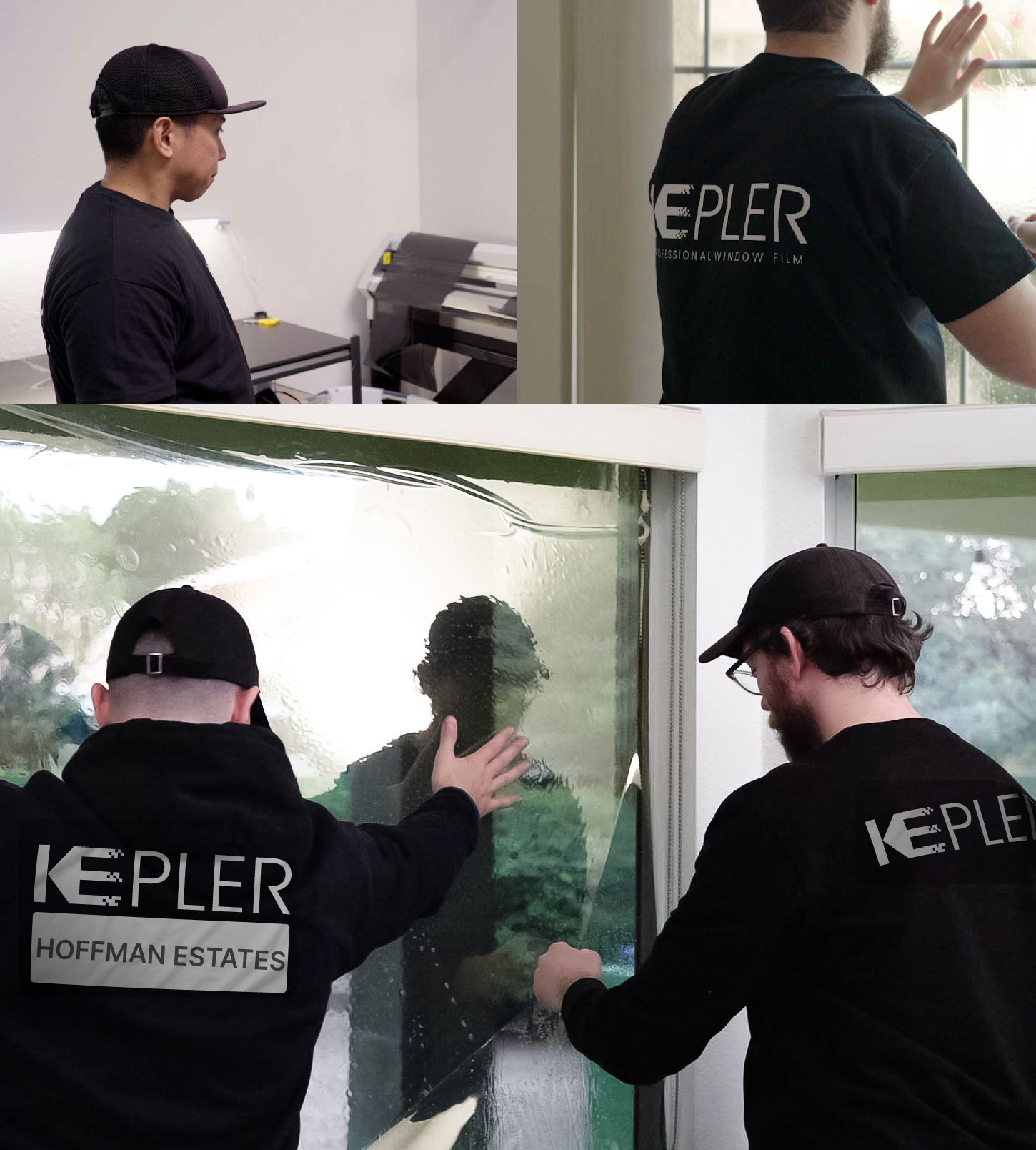 Kepler Technician Applying Ceramic Window Tint to Home in Hoffman Estates