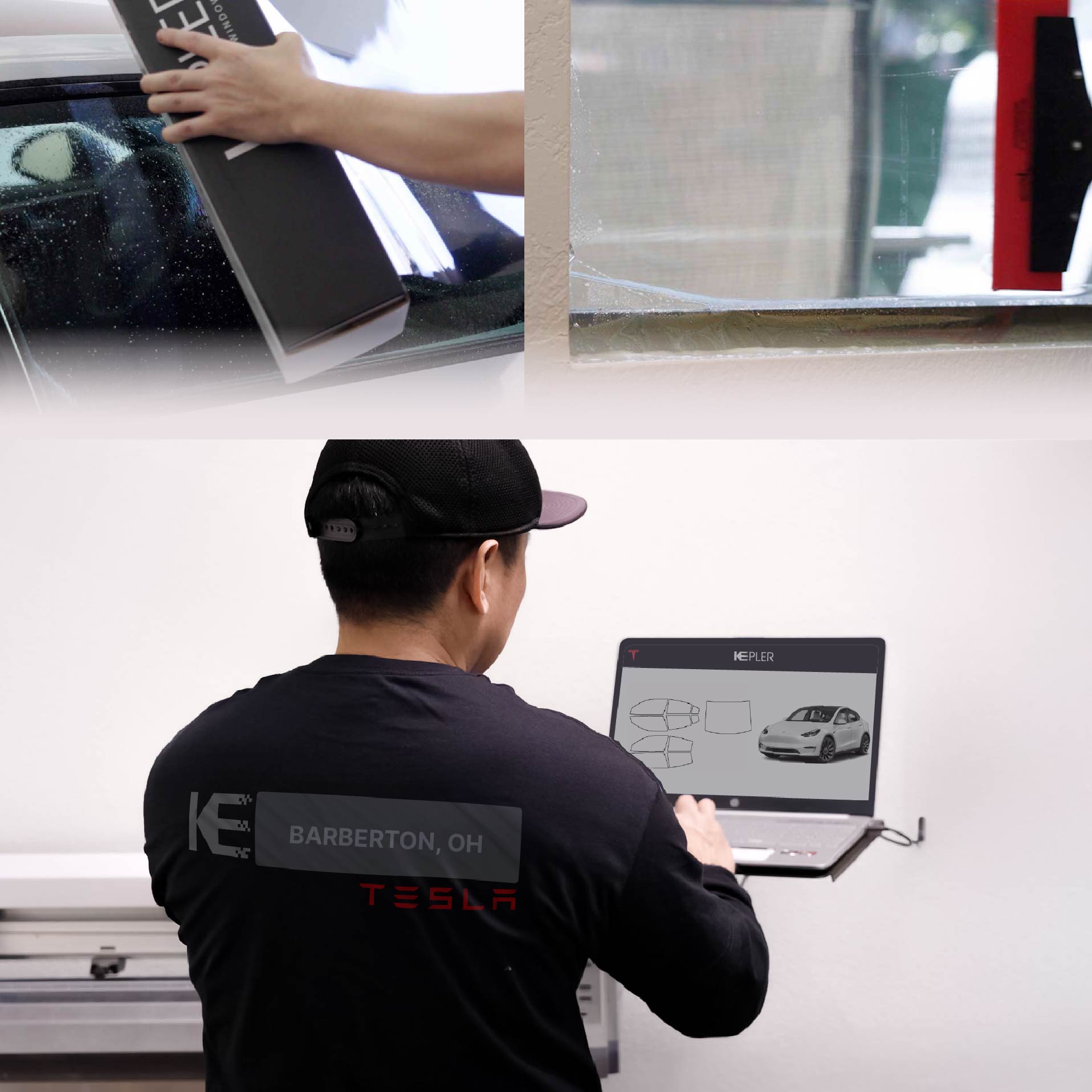 Kepler Technician Applying High-tech Window Tint to Tesla in Barberton
