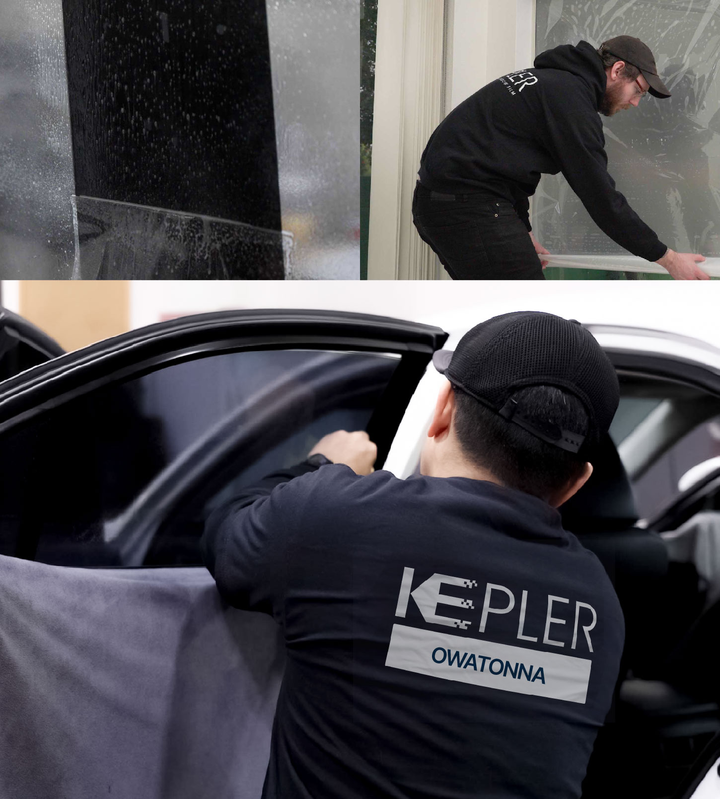 Automotive Window Tinting Expert Applying Film in Owatonna, Minnesota