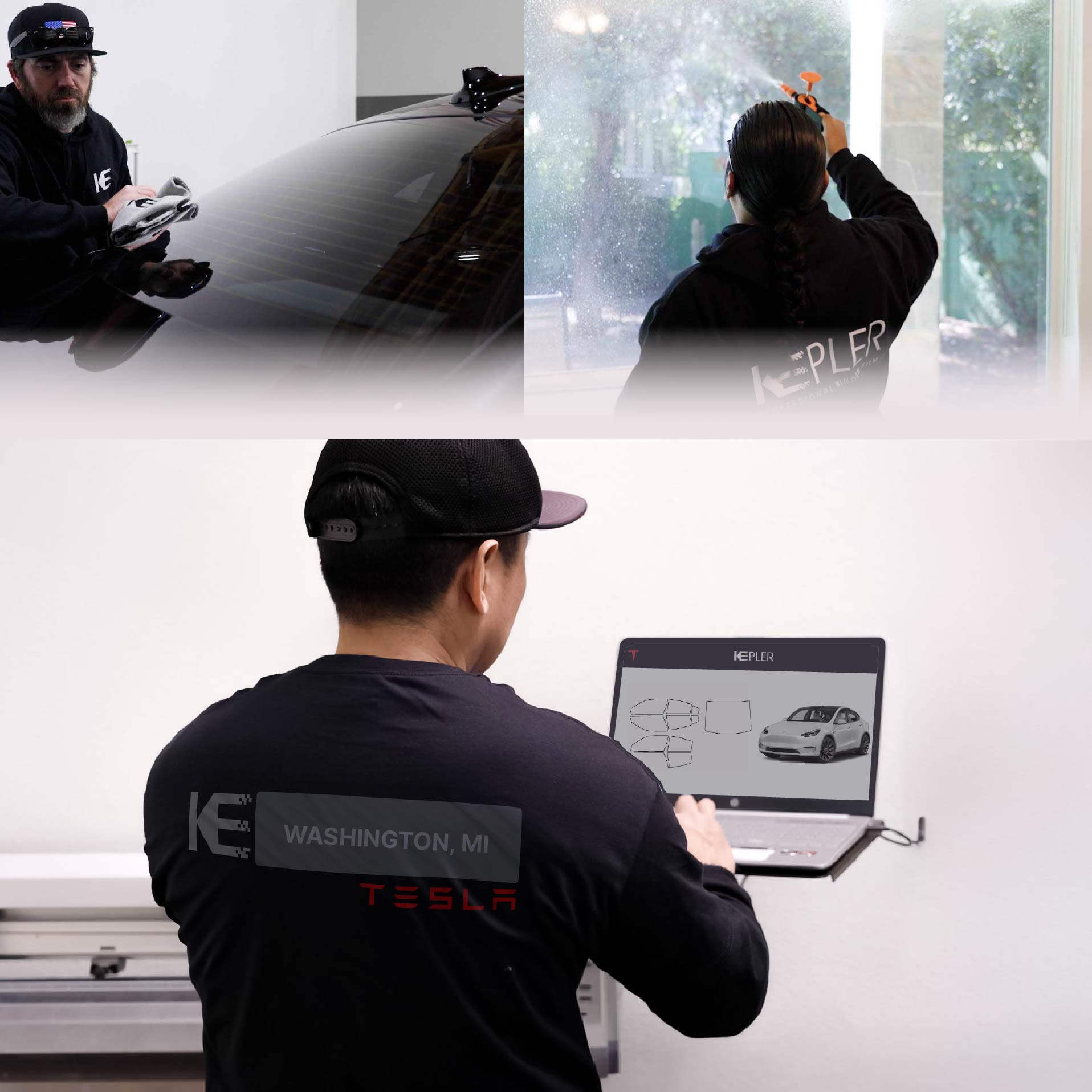 Expert Technician Fitting Ceramic Window Tint to Tesla in Washington