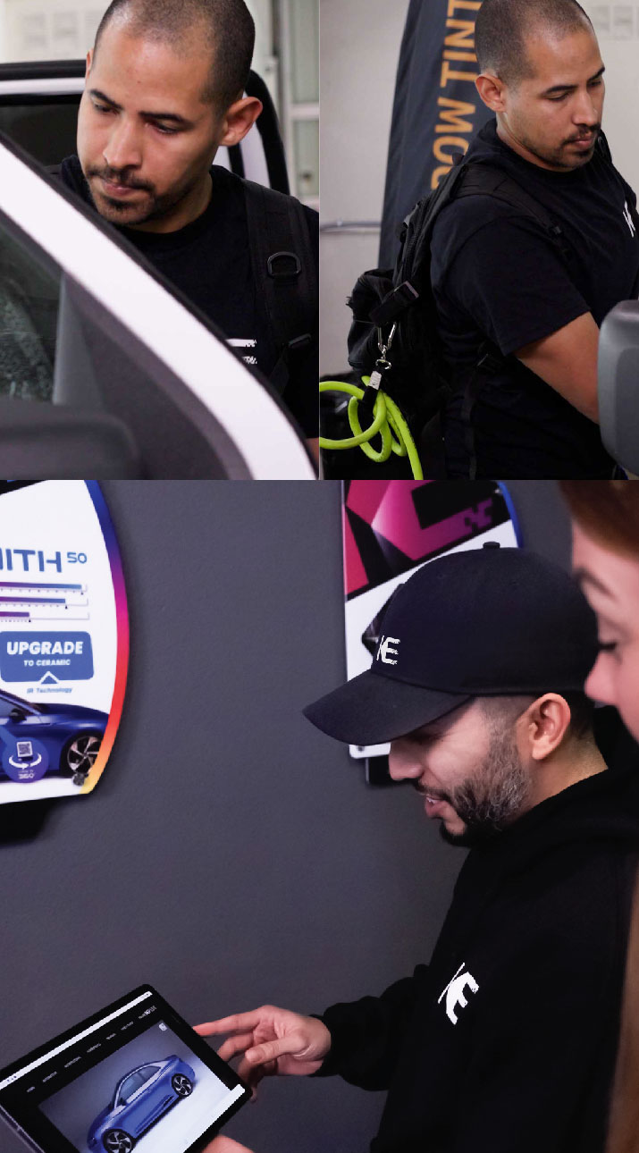 Kepler Dealer Showing Car Window Film Options to Customer in Bloomfield, New Jersey