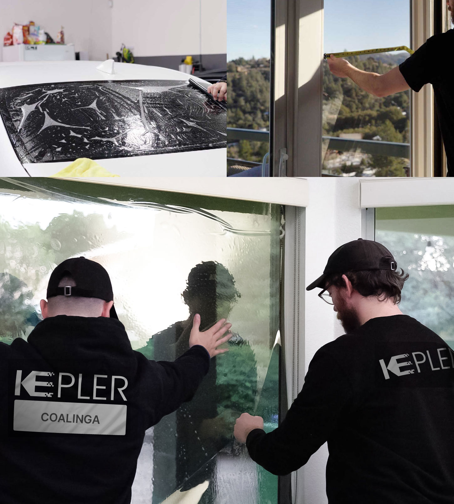 Kepler Technician Applying Ceramic Window Tint to Home in Coalinga