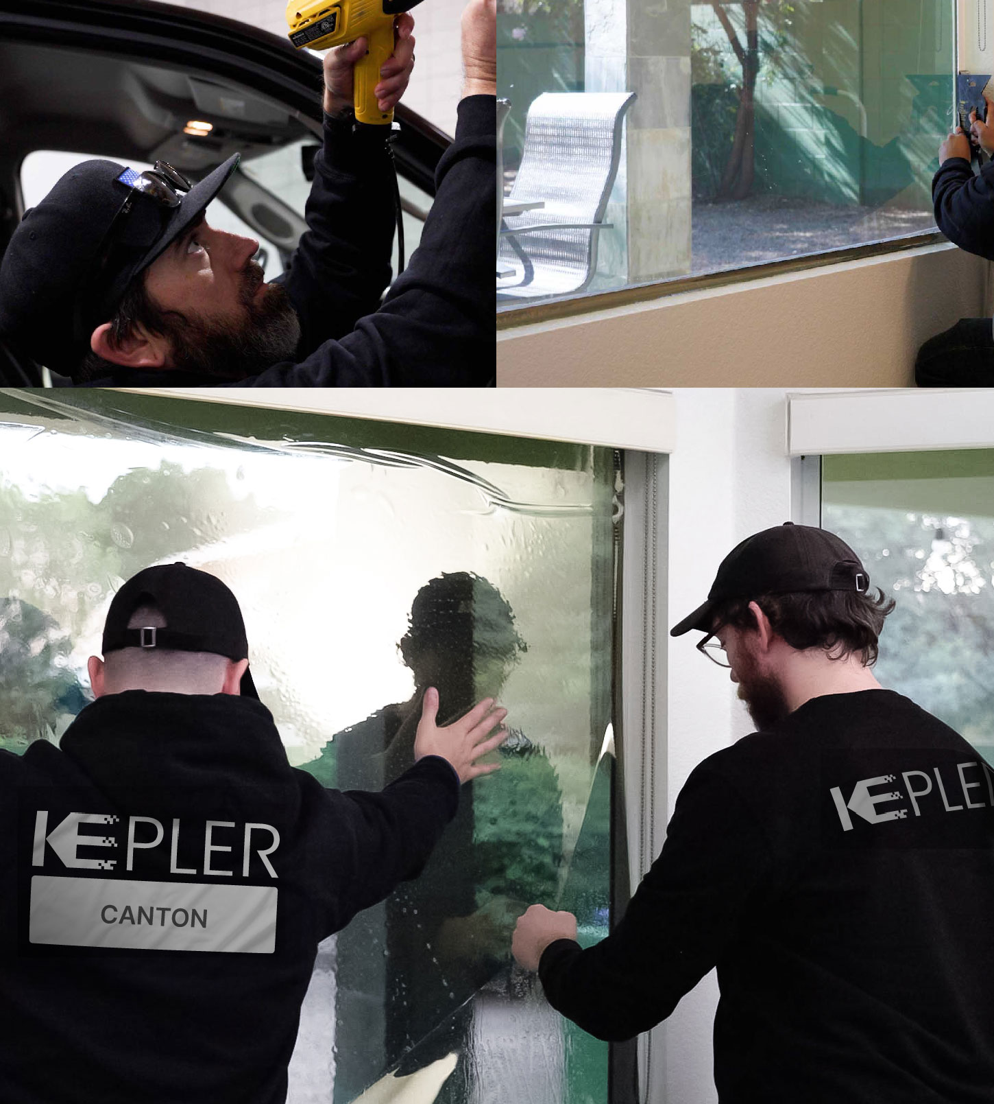Expert Technician Applying High-tech Window Tint to Home in Canton