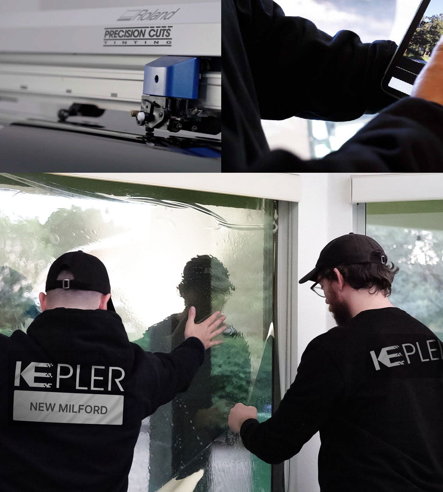 Kepler Technician Applying Advanced Window Tint to Home in New Milford