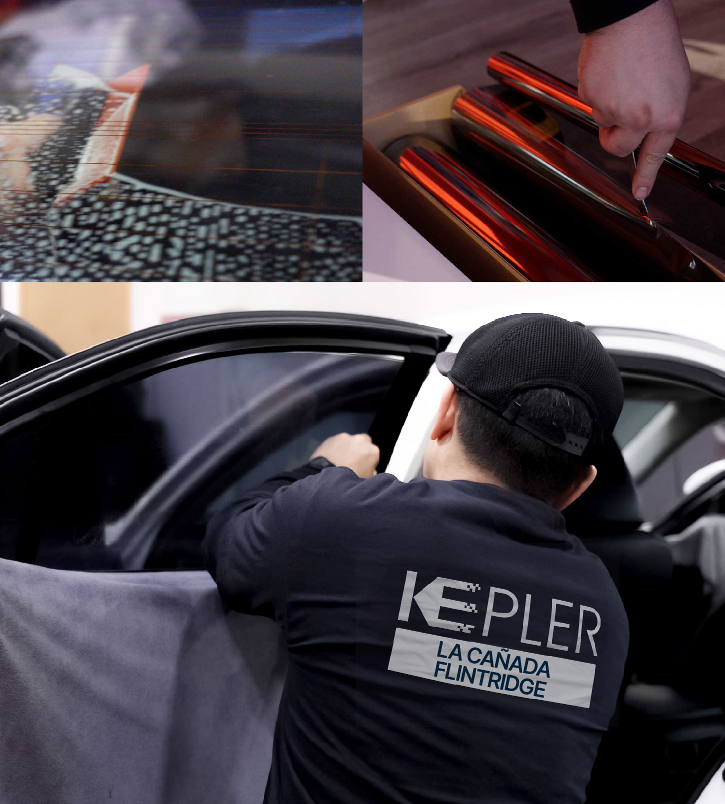 Automotive Window Tinting Expert Applying Film in La Cañada Flintridge, California