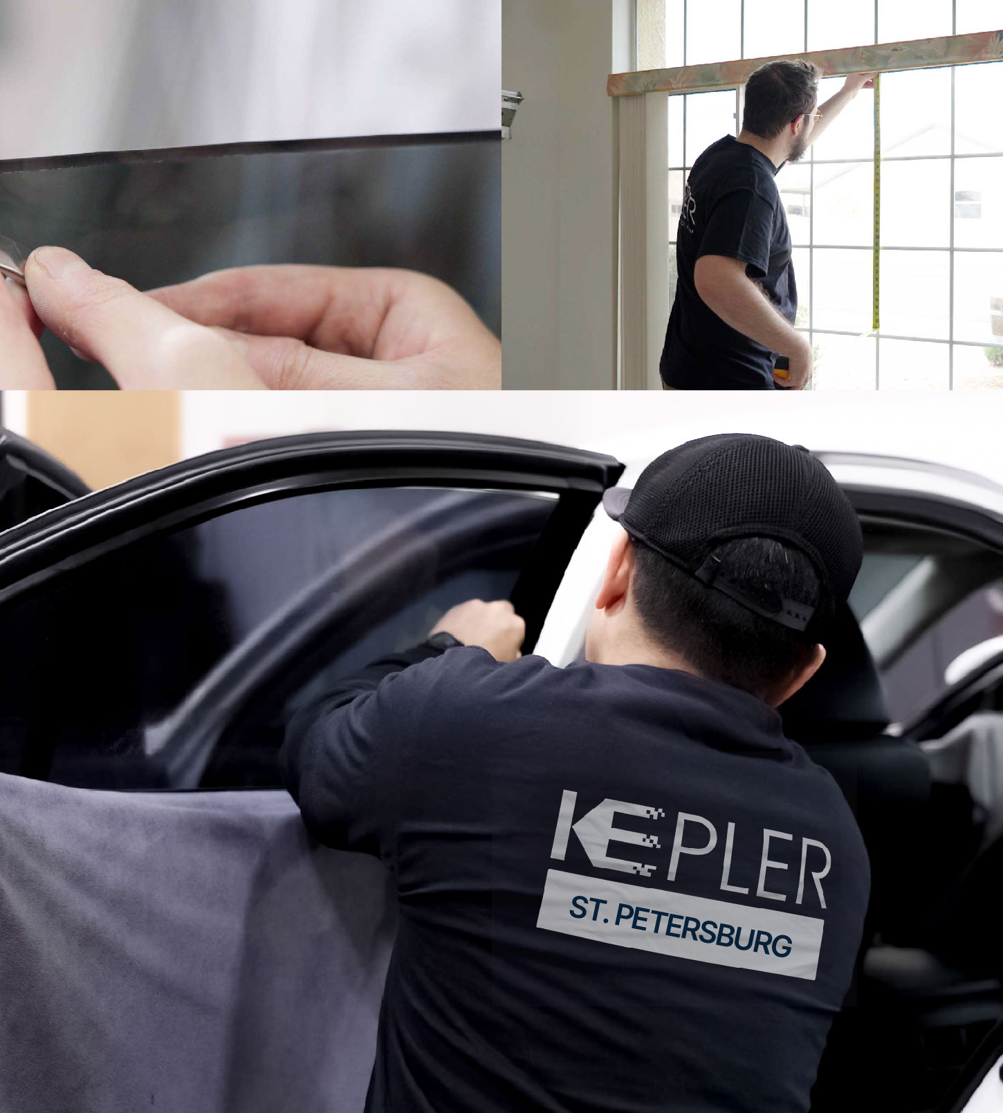 Automotive Window Tinting Expert Applying Film in St. Petersburg, Florida