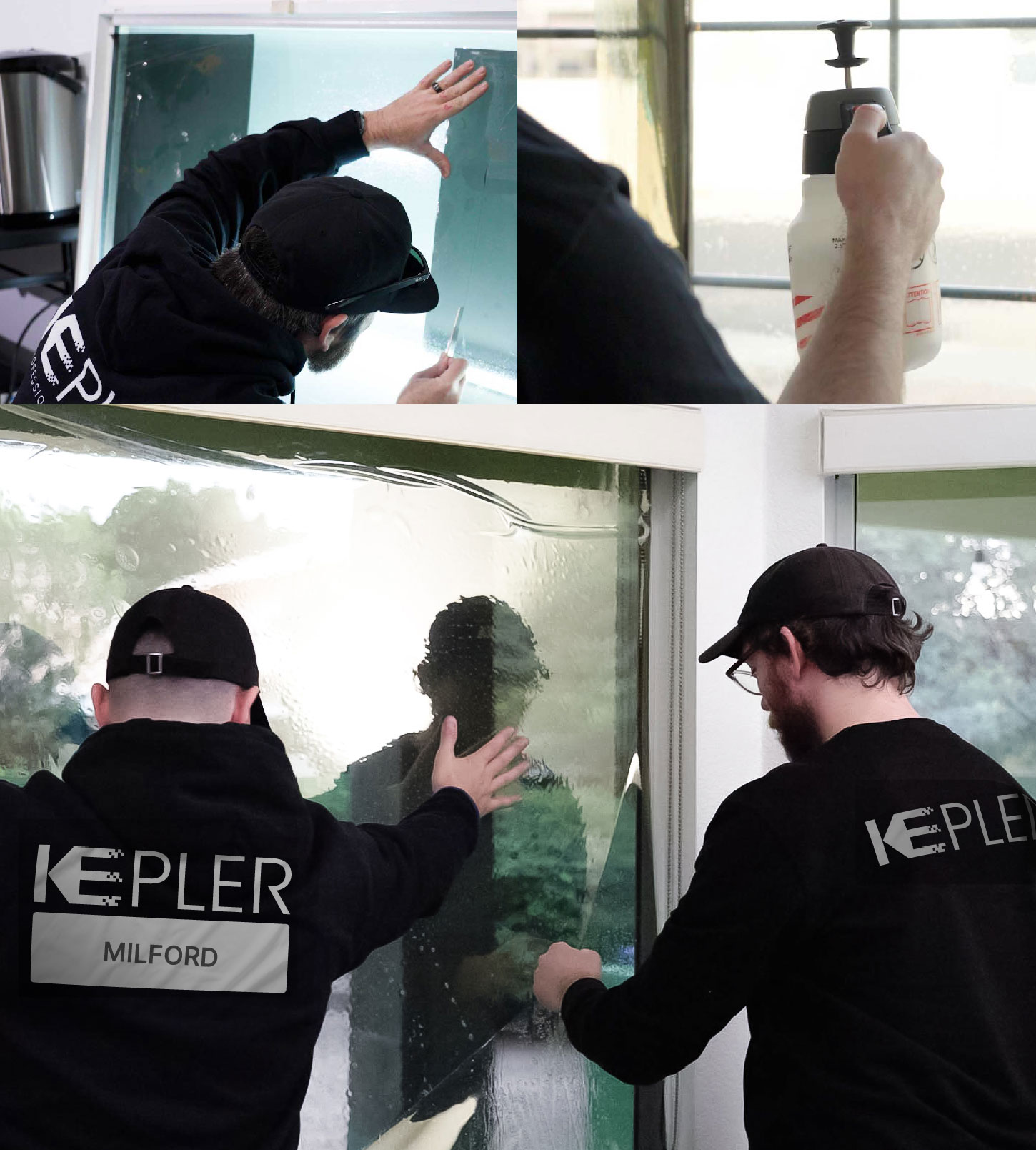 Expert Technician Fitting Advanced Window Tint to Home in Milford