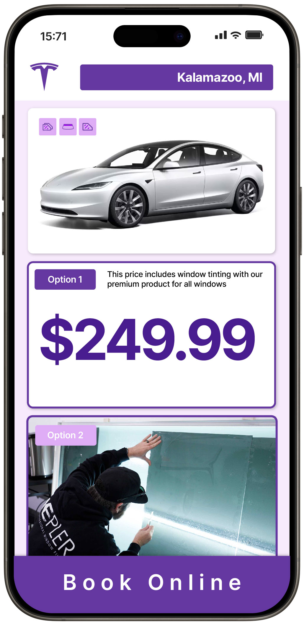 View Affordable Tesla Window Tinting Rates in Kalamazoo, Michigan