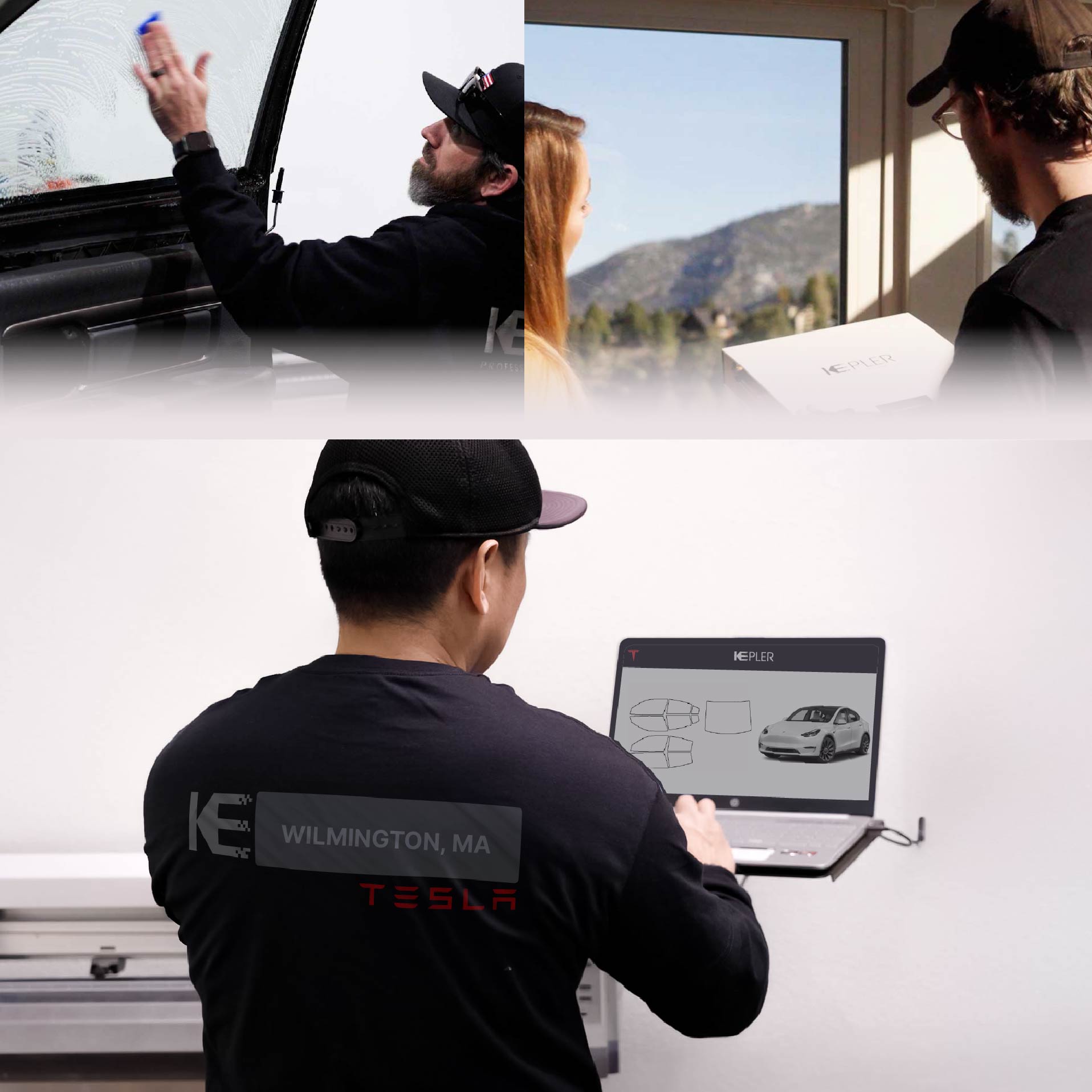 Expert Technician Fitting High-tech Window Tint to Tesla in Wilmington