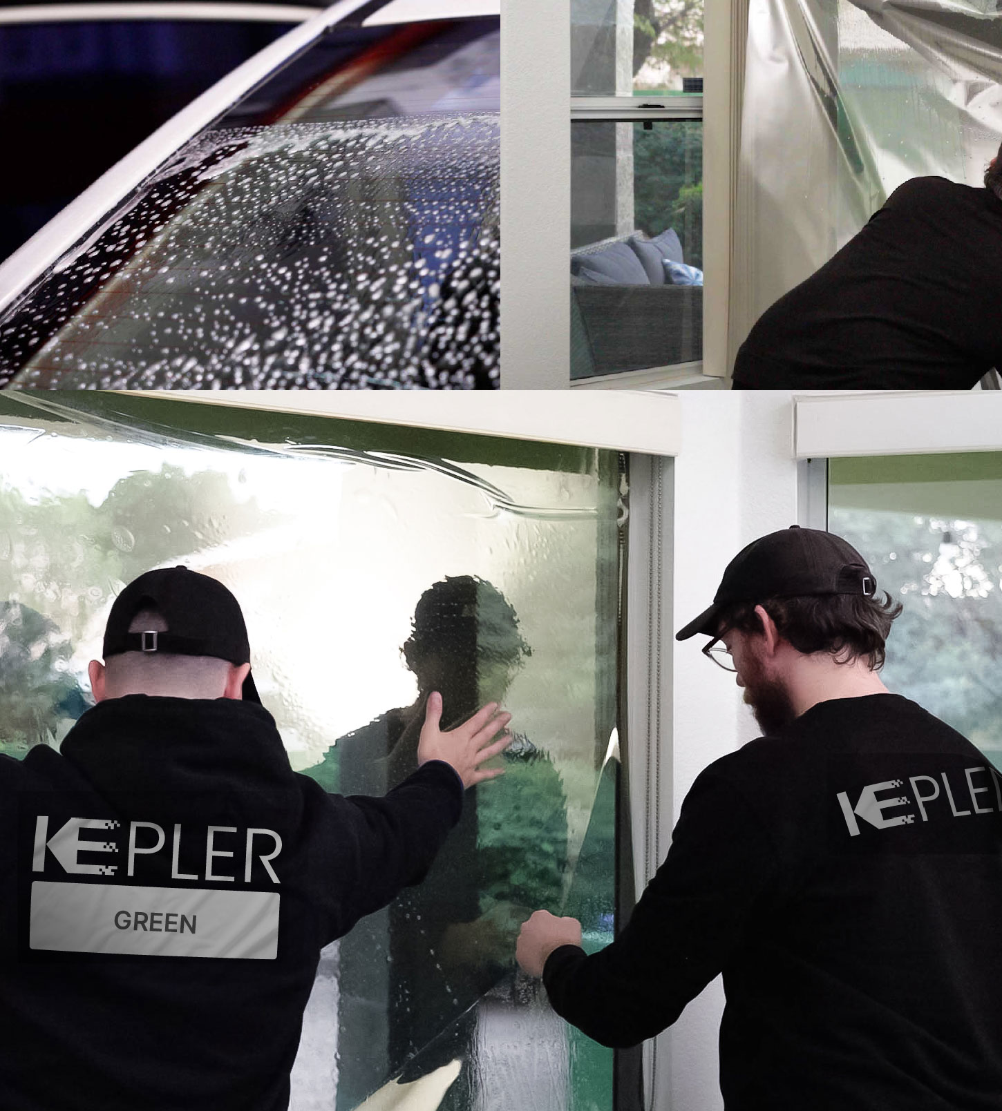 Expert Technician Applying Advanced Window Tint to Home in Green