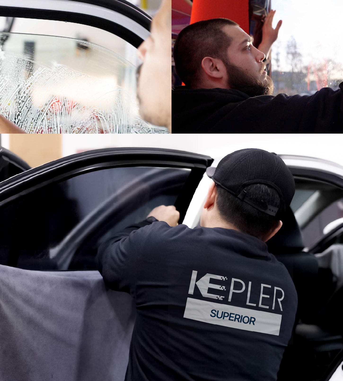 Automotive Window Tinting Expert Applying Film in Superior, Wisconsin