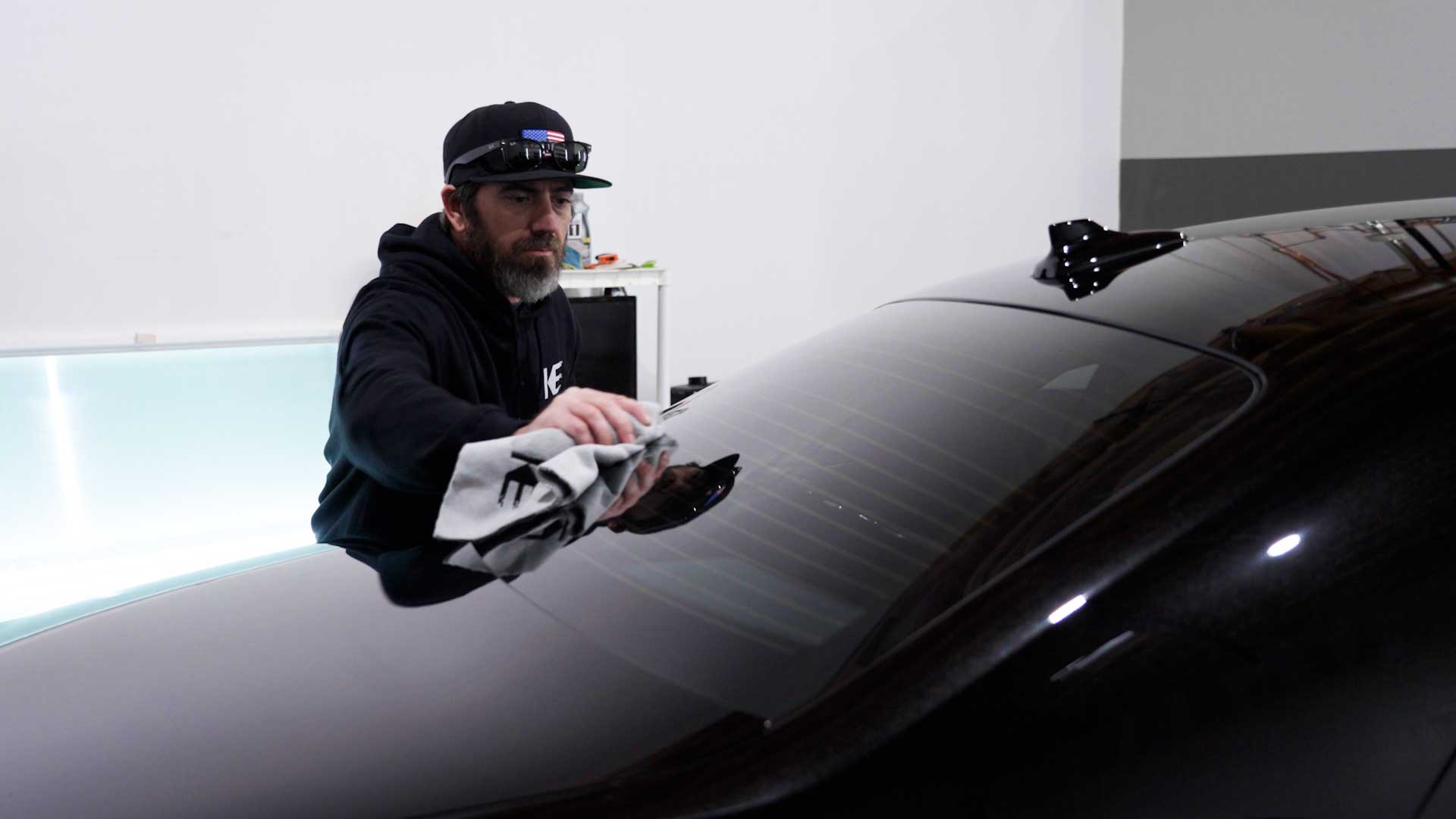 Expert Tesla Glass Tint being cleaned after tinting in Riverton