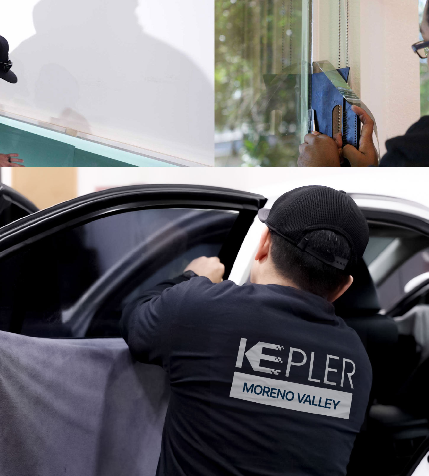 Automotive Window Tinting Expert Applying Film in Moreno Valley, California