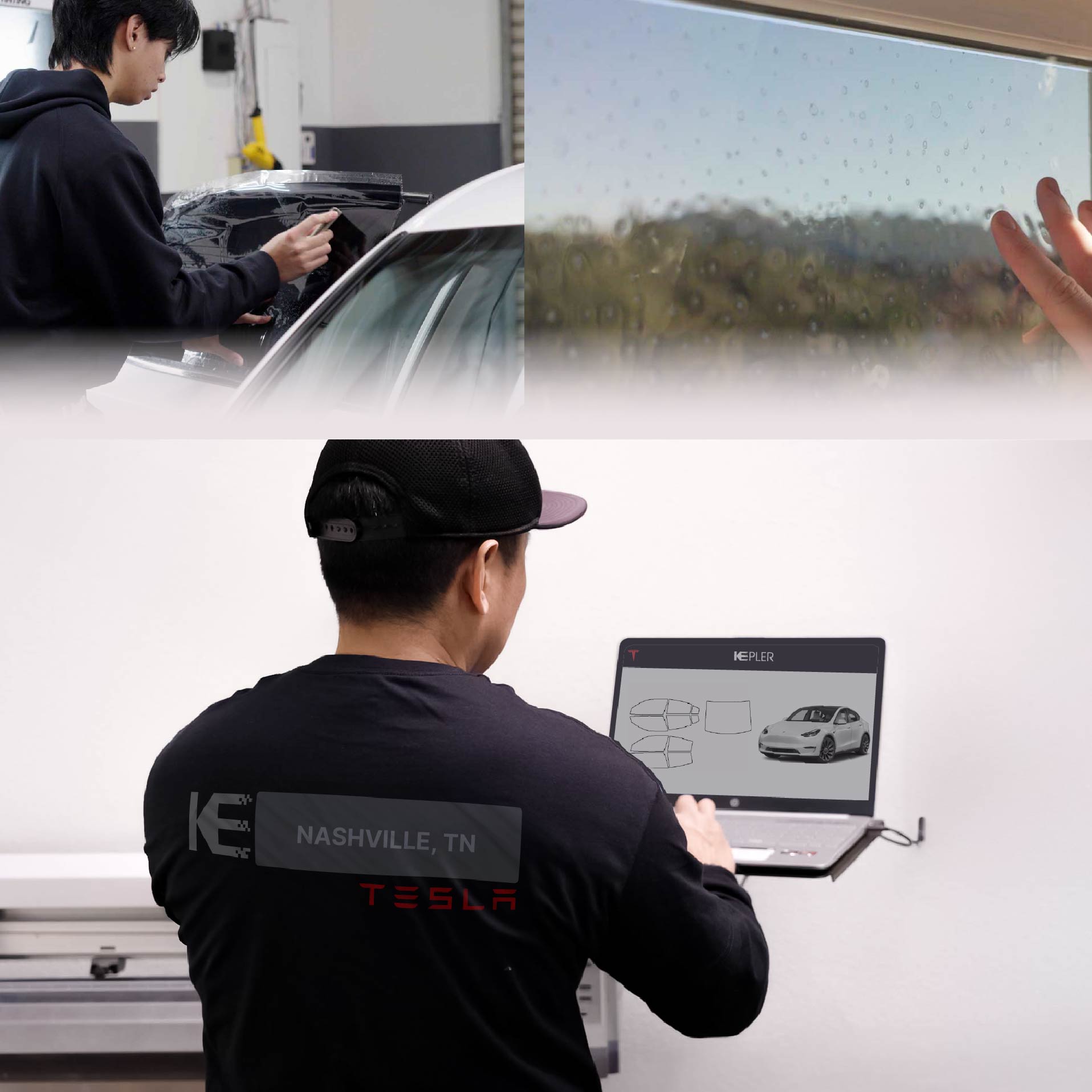 Expert Technician Applying Advanced Window Tint to Tesla in Nashville
