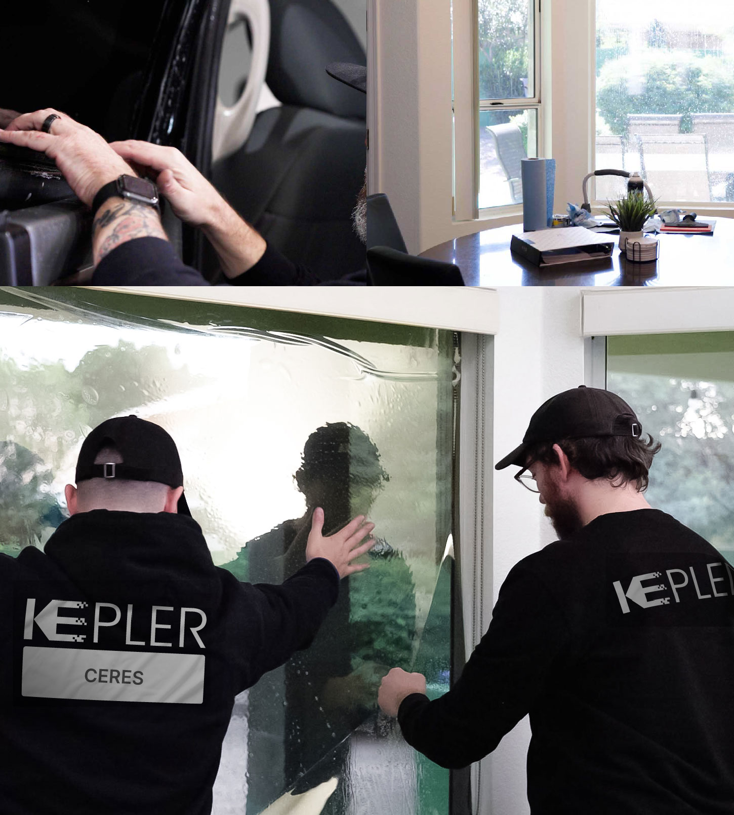 Expert Technician Fitting High-tech Window Tint to Home in Ceres