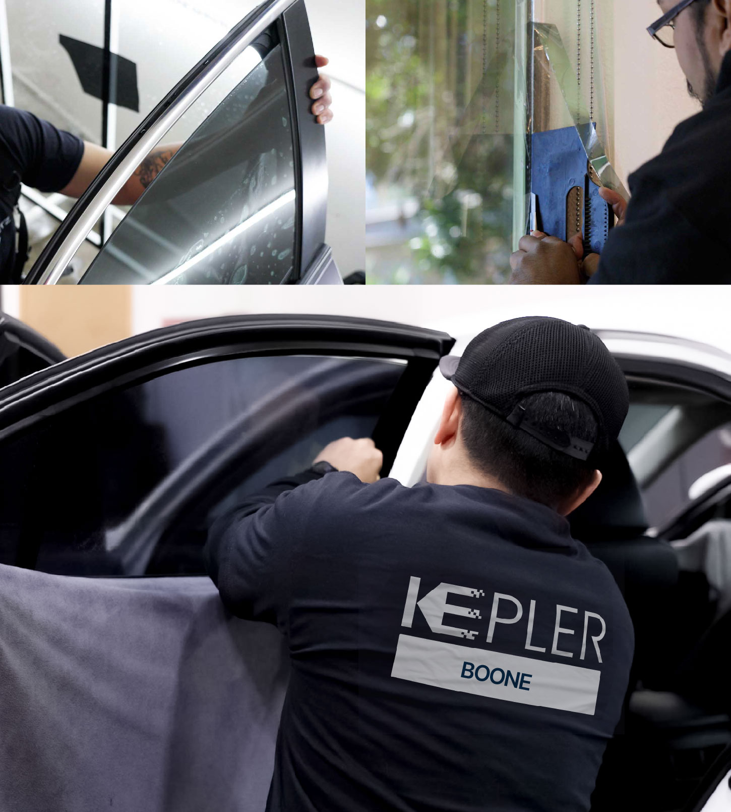 Automotive Window Tinting Expert Applying Film in Boone, North Carolina