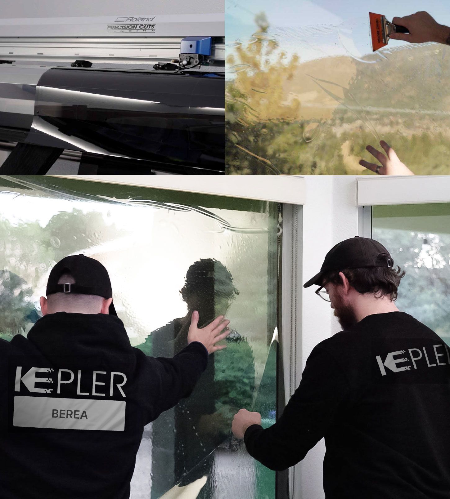 Expert Technician Installing Ceramic Window Tint to Home in Berea