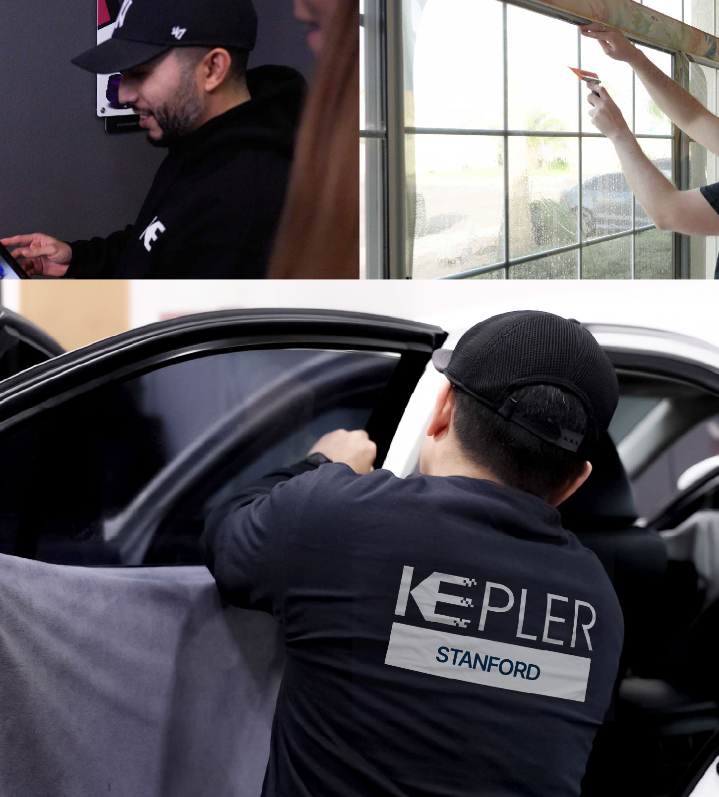 Automotive Window Tinting Expert Applying Film in Stanford, California
