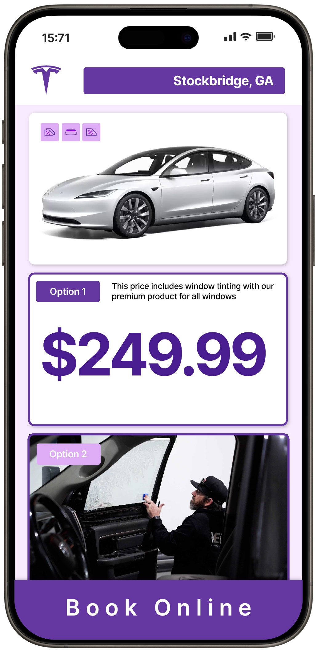 View Competitive Tesla Window Tinting Rates in Stockbridge, Georgia
