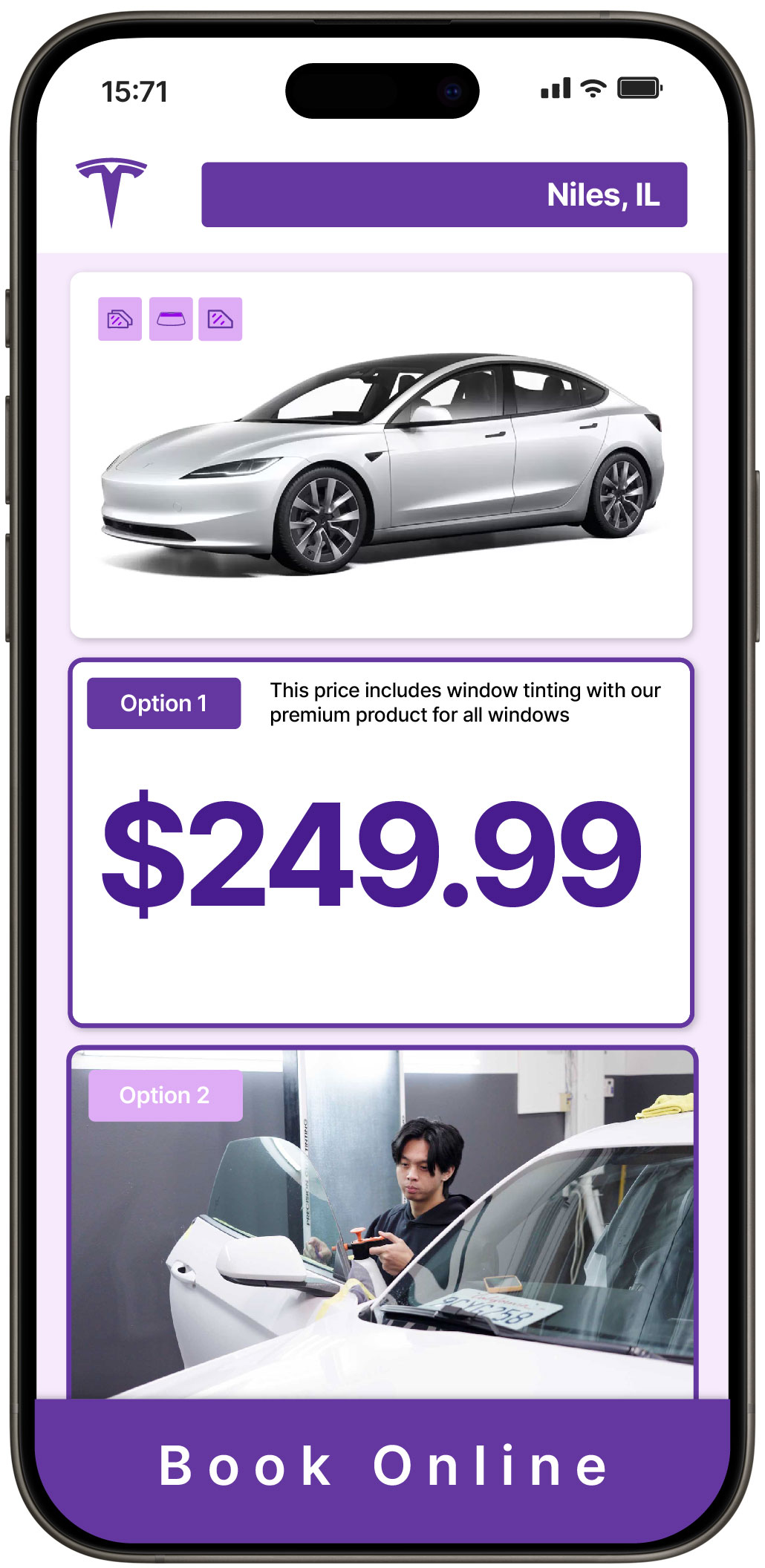 View Affordable Tesla Window Tinting Rates in Niles, Illinois