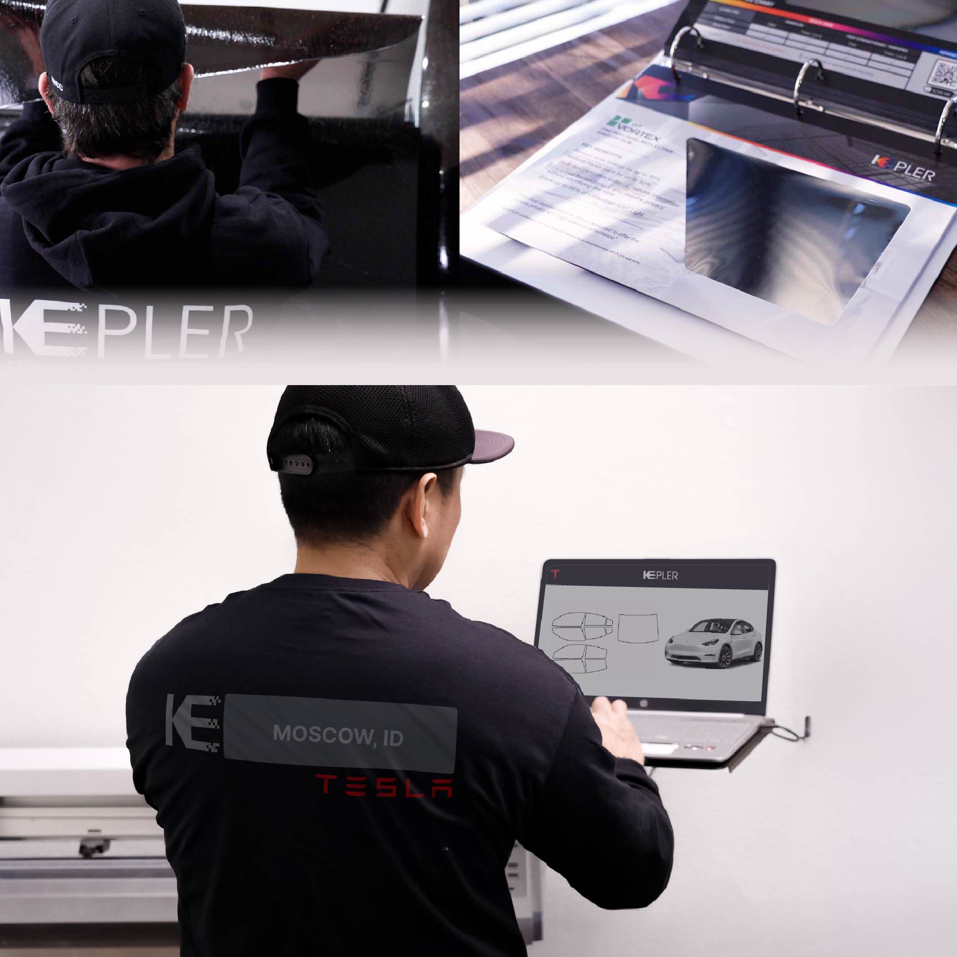 Kepler Technician Applying Advanced Window Tint to Tesla in Moscow