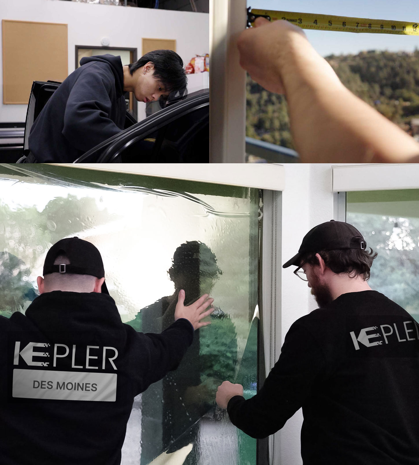 Expert Technician Fitting Ceramic Window Tint to Home in Des Moines