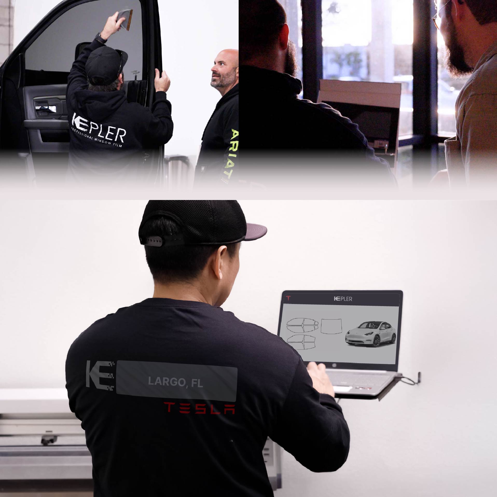 Expert Technician Fitting Ceramic Window Tint to Tesla in Largo
