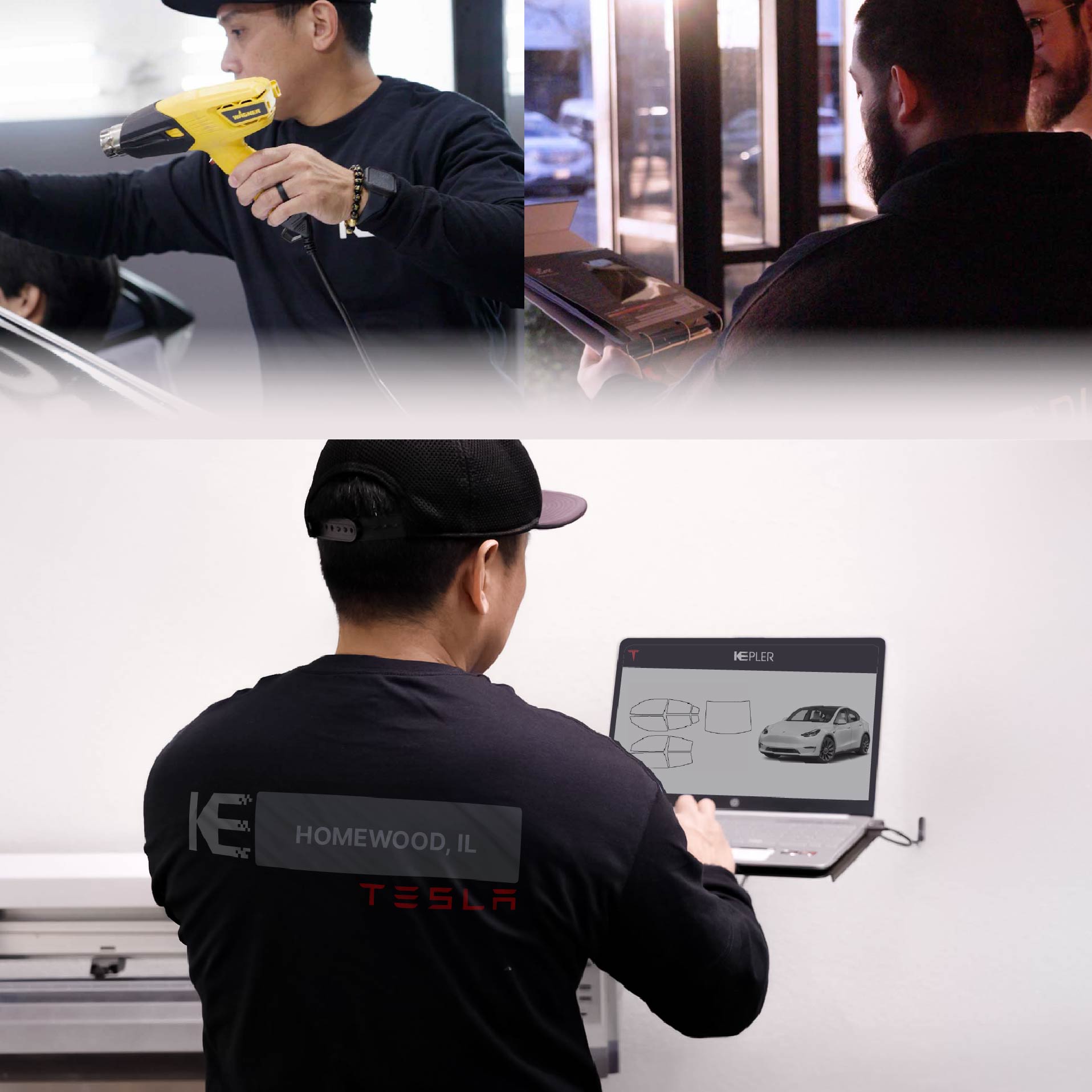 Expert Technician Fitting Ceramic Window Tint to Tesla in Homewood