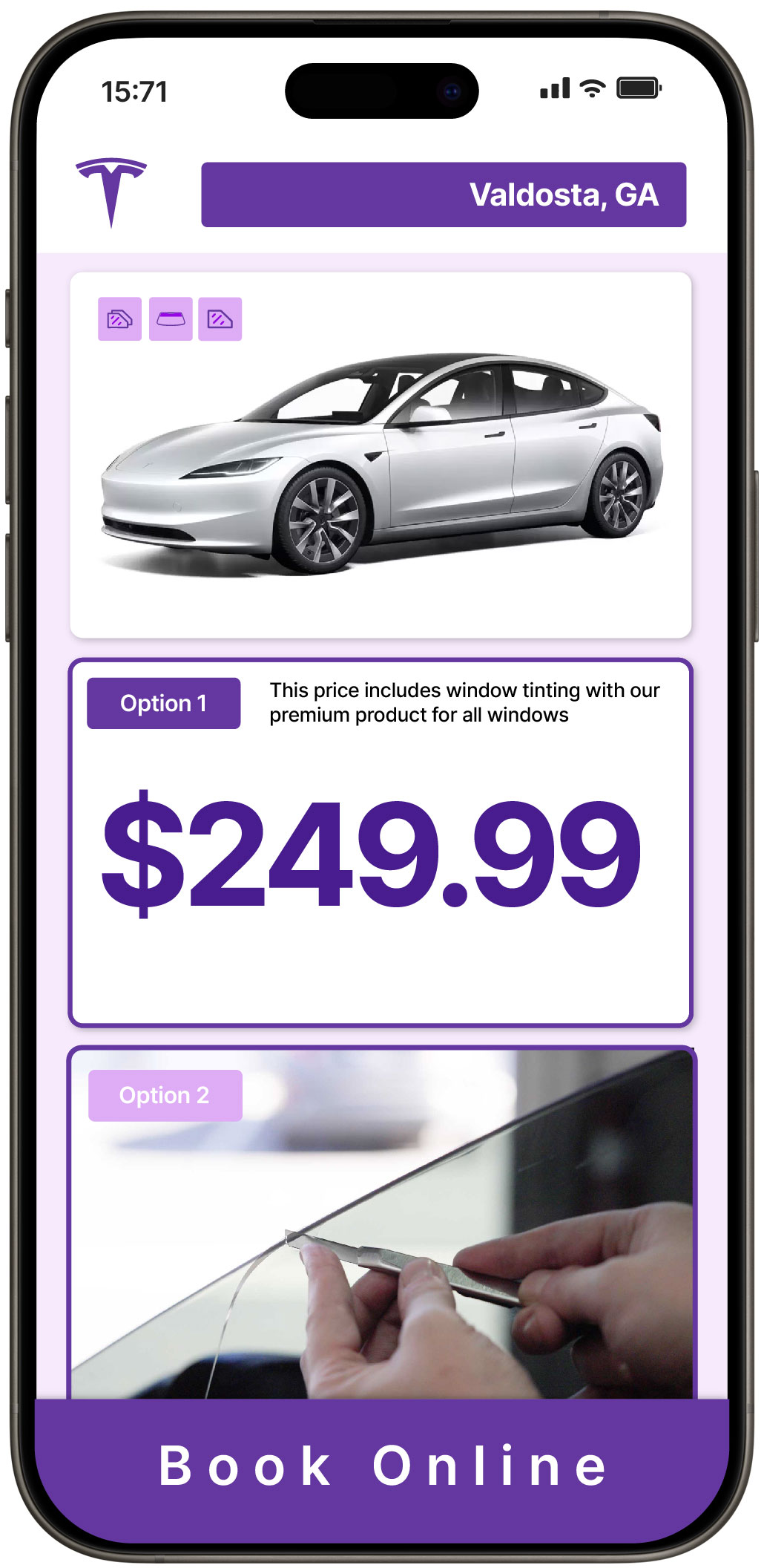 View Competitive Tesla Window Tinting Costs in Alpharetta, Georgia
