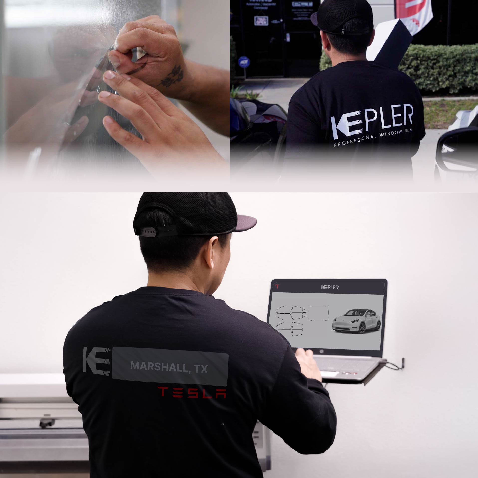 Kepler Technician Installing High-tech Window Tint to Tesla in Marshall