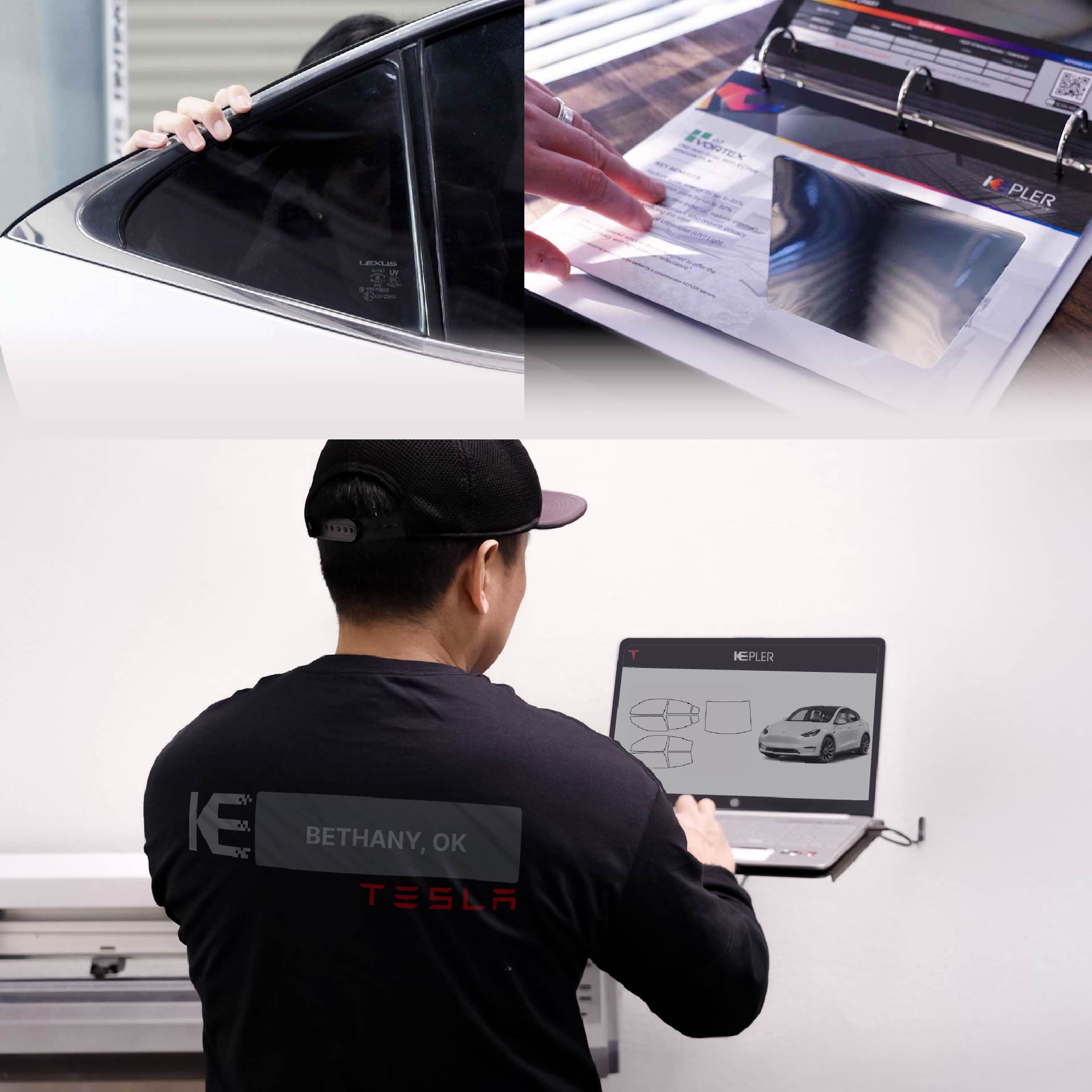 Kepler Technician Installing High-tech Window Tint to Tesla in Bethany