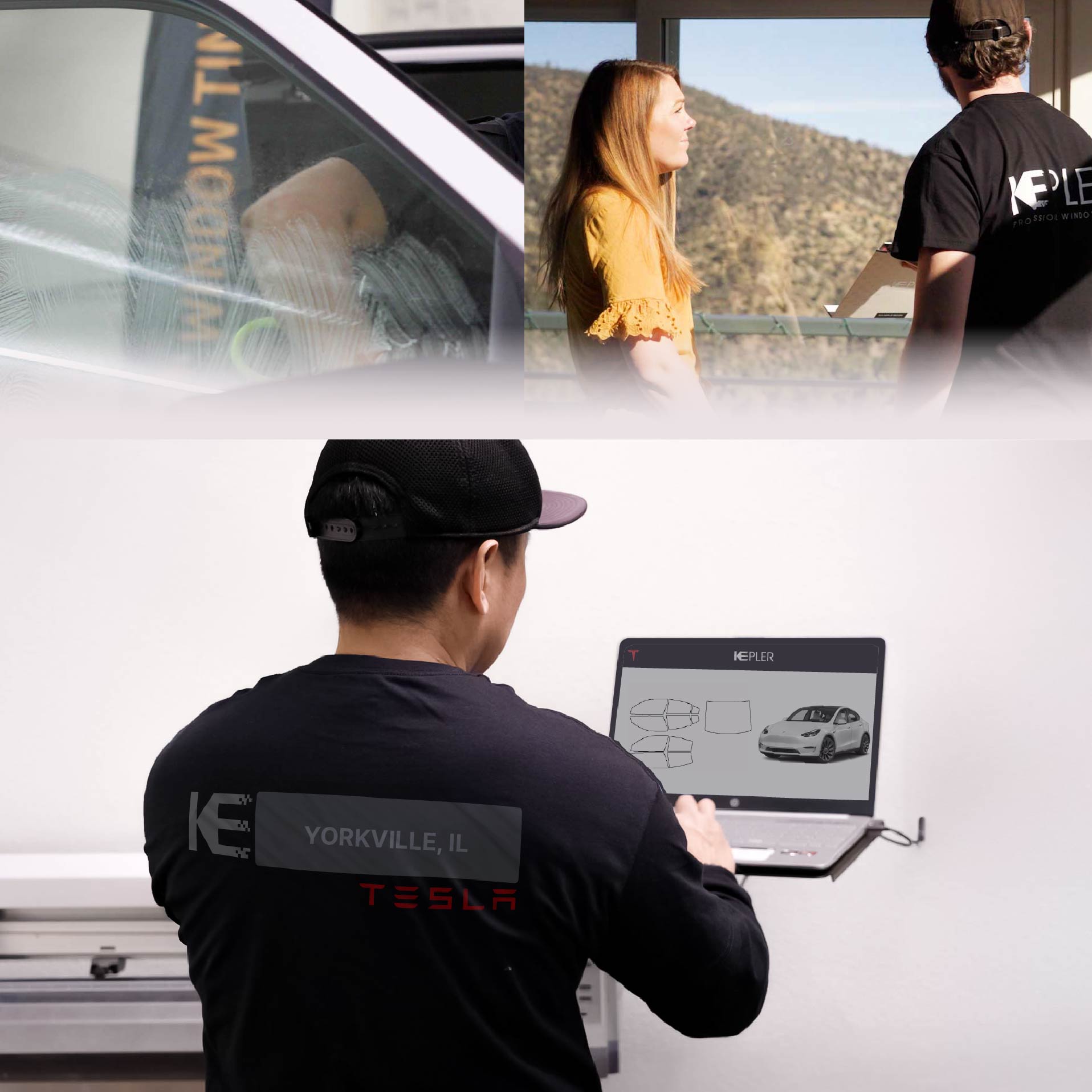 Expert Technician Fitting Ceramic Window Tint to Tesla in Yorkville