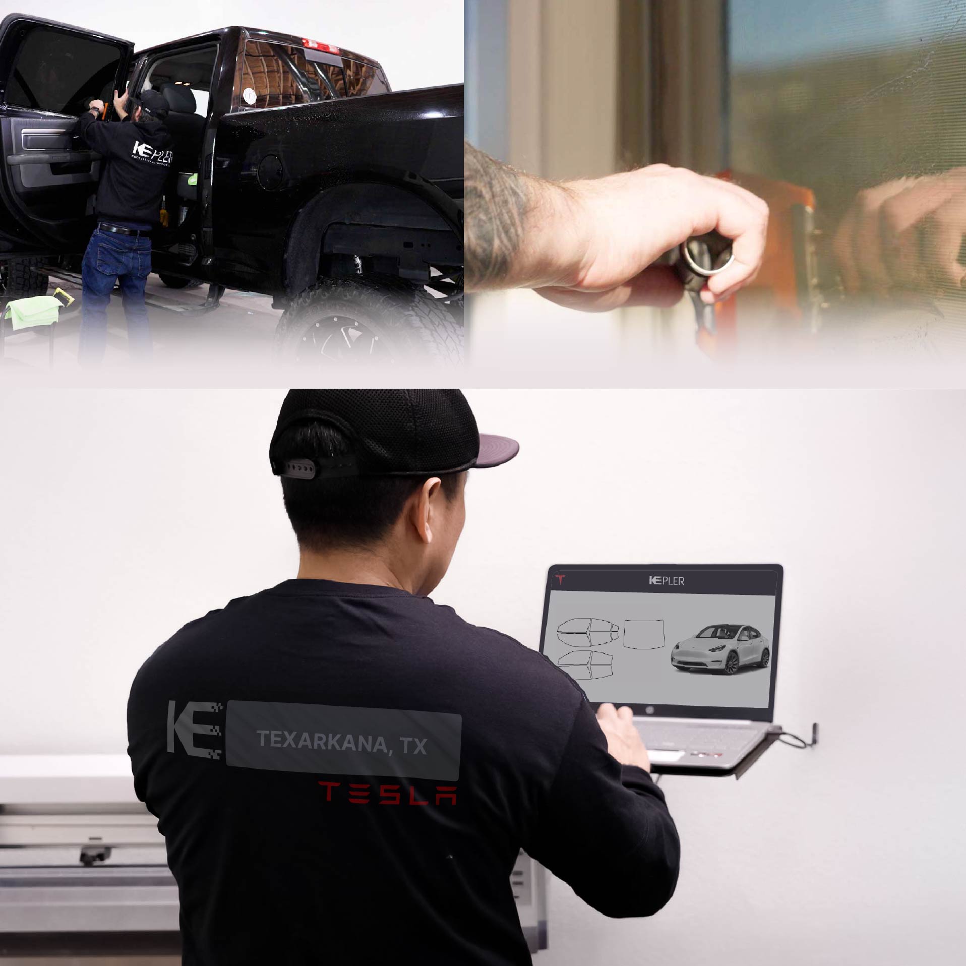 Kepler Technician Applying High-tech Window Tint to Tesla in Texarkana