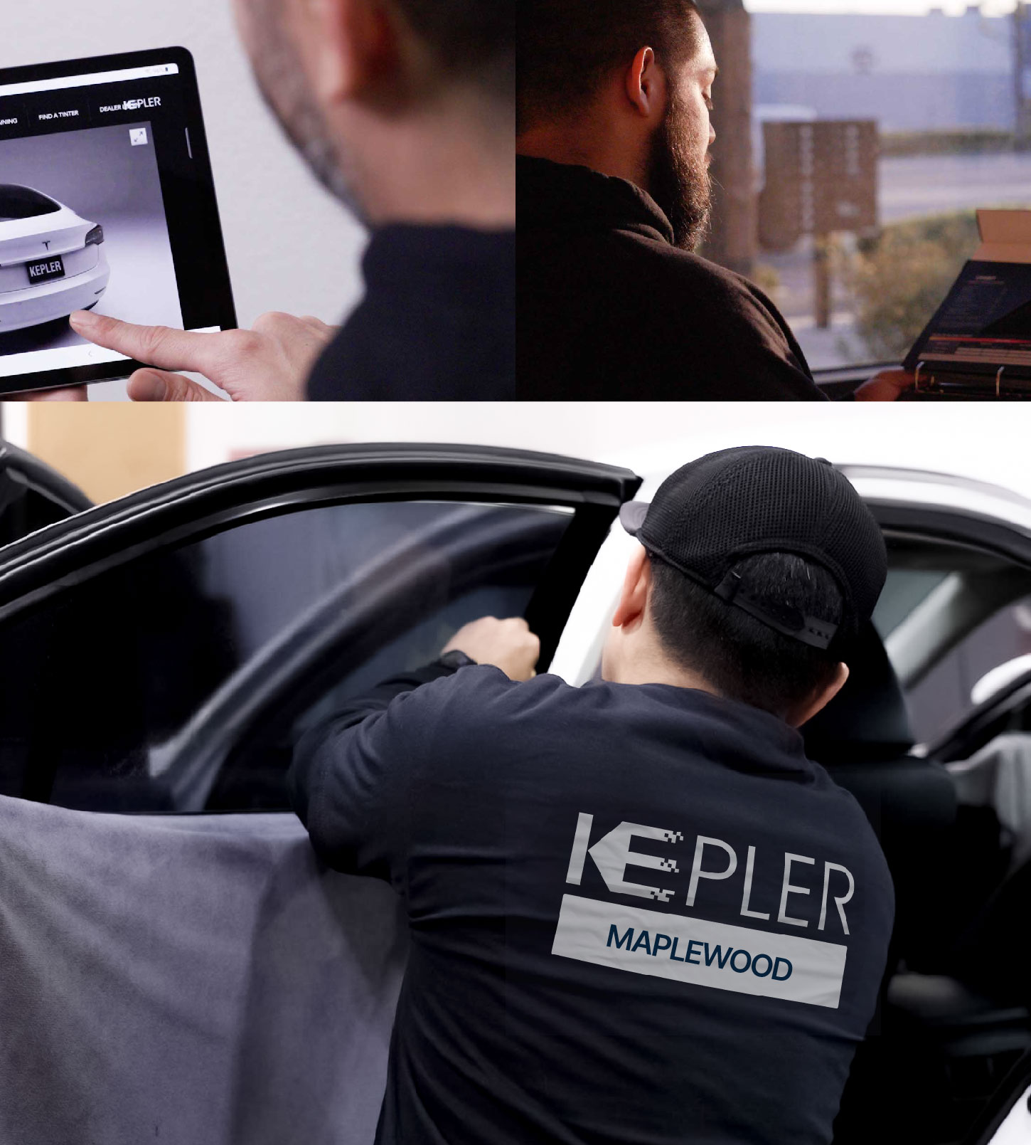 Automotive Window Tinting Expert Applying Film in Maplewood, New Jersey