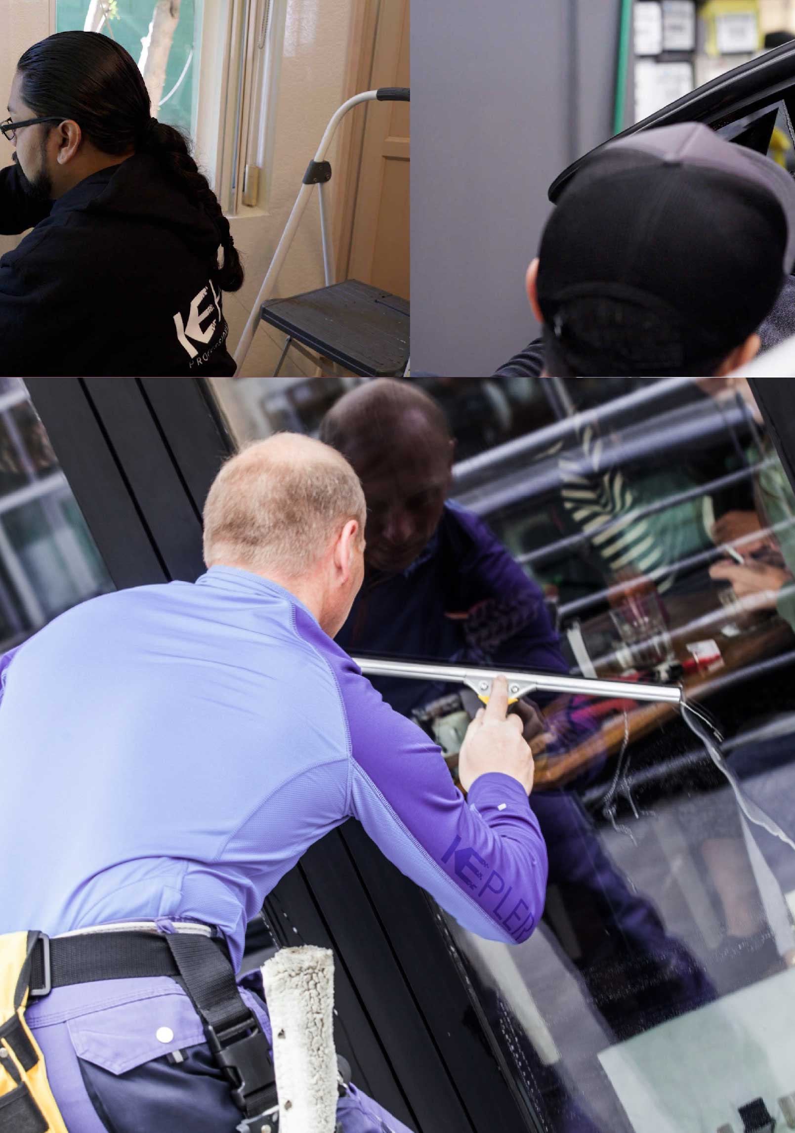 Kepler Skilled Applying Anti-Graffiti Window Film to a Islip Shop Front