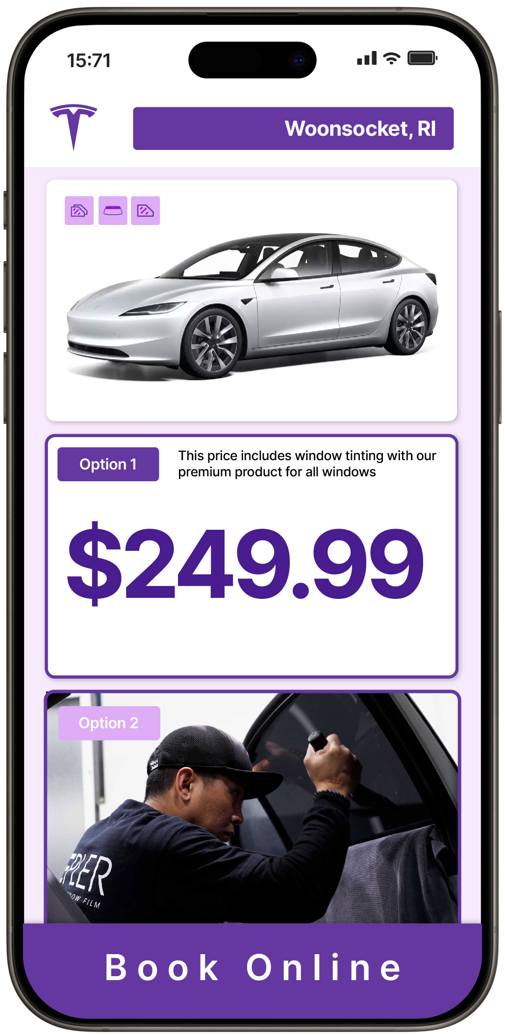 View Reasonable Tesla Window Tinting Prices in Woonsocket, Rhode Island