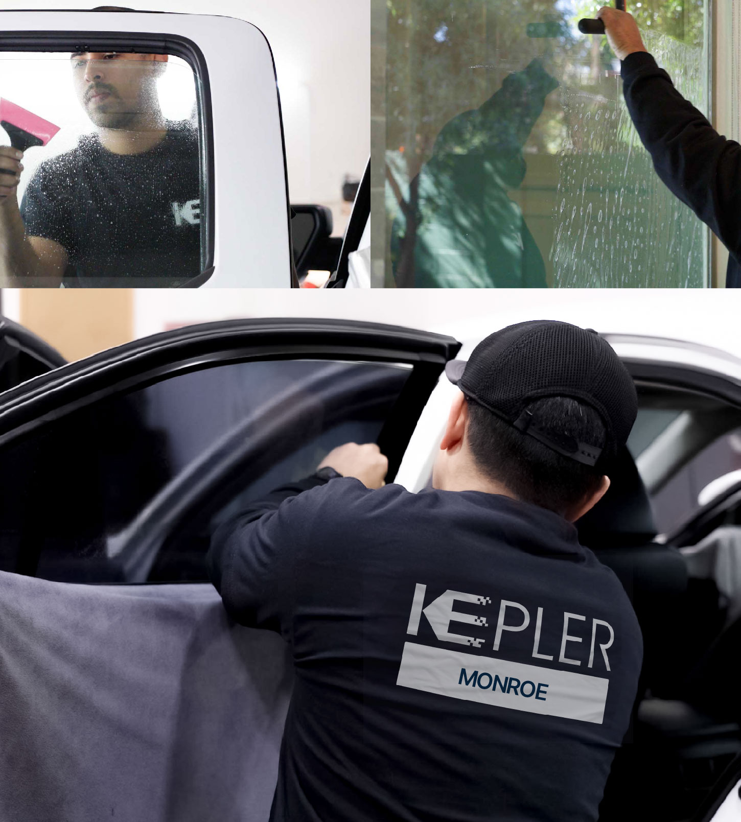 Automotive Window Tinting Expert Applying Film in Monroe, Washington