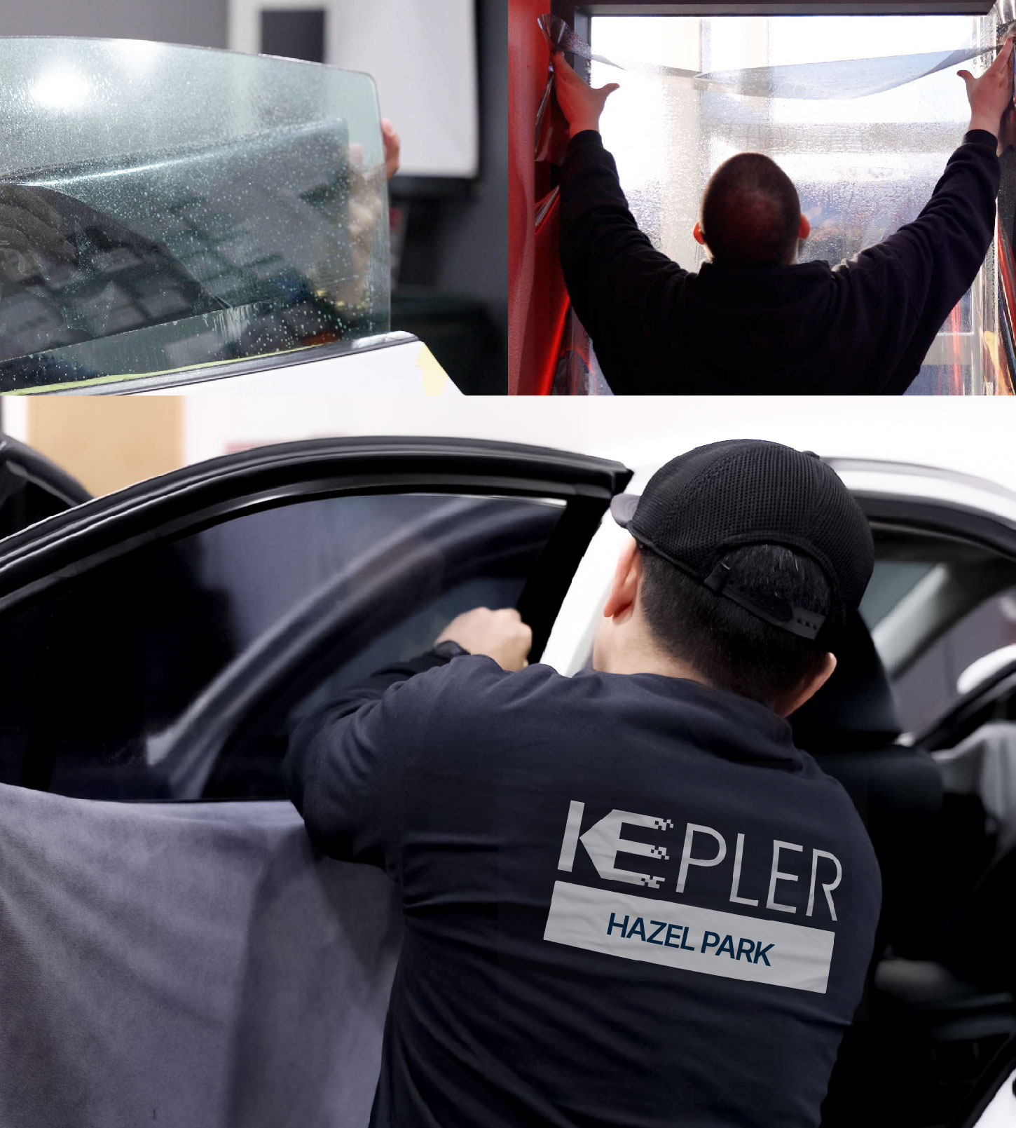 Automotive Window Tinting Expert Applying Film in Hazel Park, Michigan