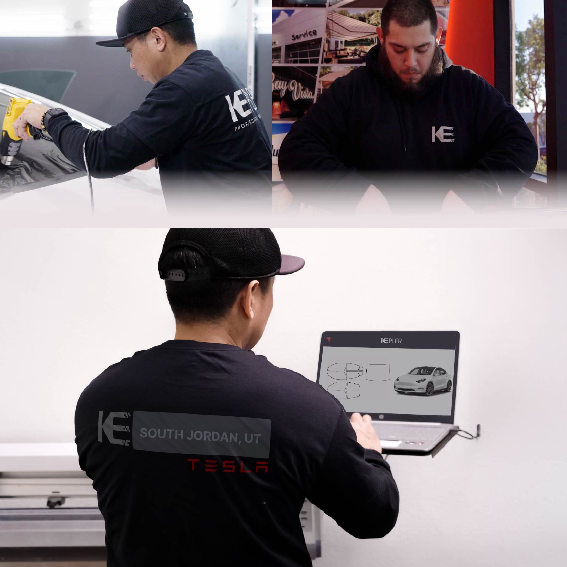 Kepler Technician Fitting Advanced Window Tint to Tesla in South Jordan